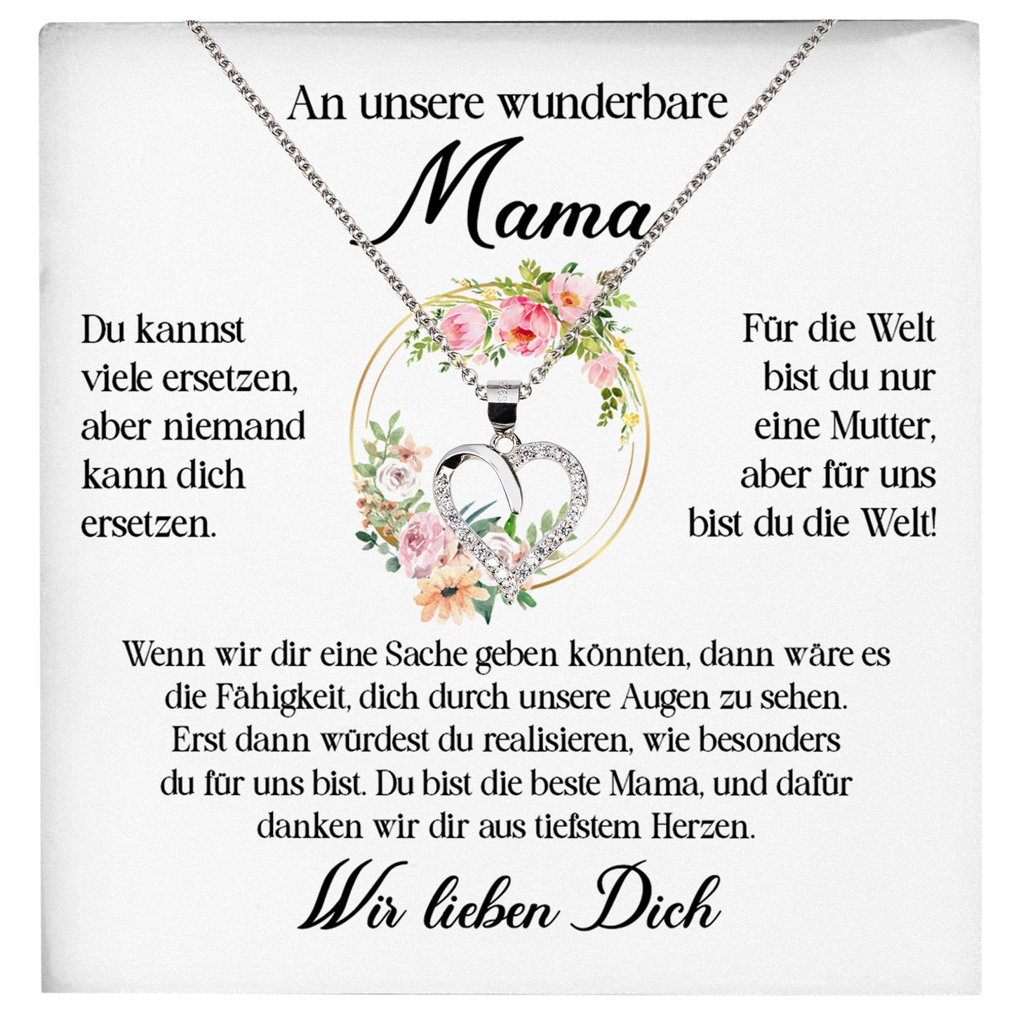 22Feels® An Unsere Mama Geschenk Muttertag Geburtstag Frauen Schmuck Silber 925/000 Herz Halskette Valentinstag mit Karte Mutter Weihnachten Damen Collier Eltern-Schmuck mit Botschaftskarte - Herz21-22Feels