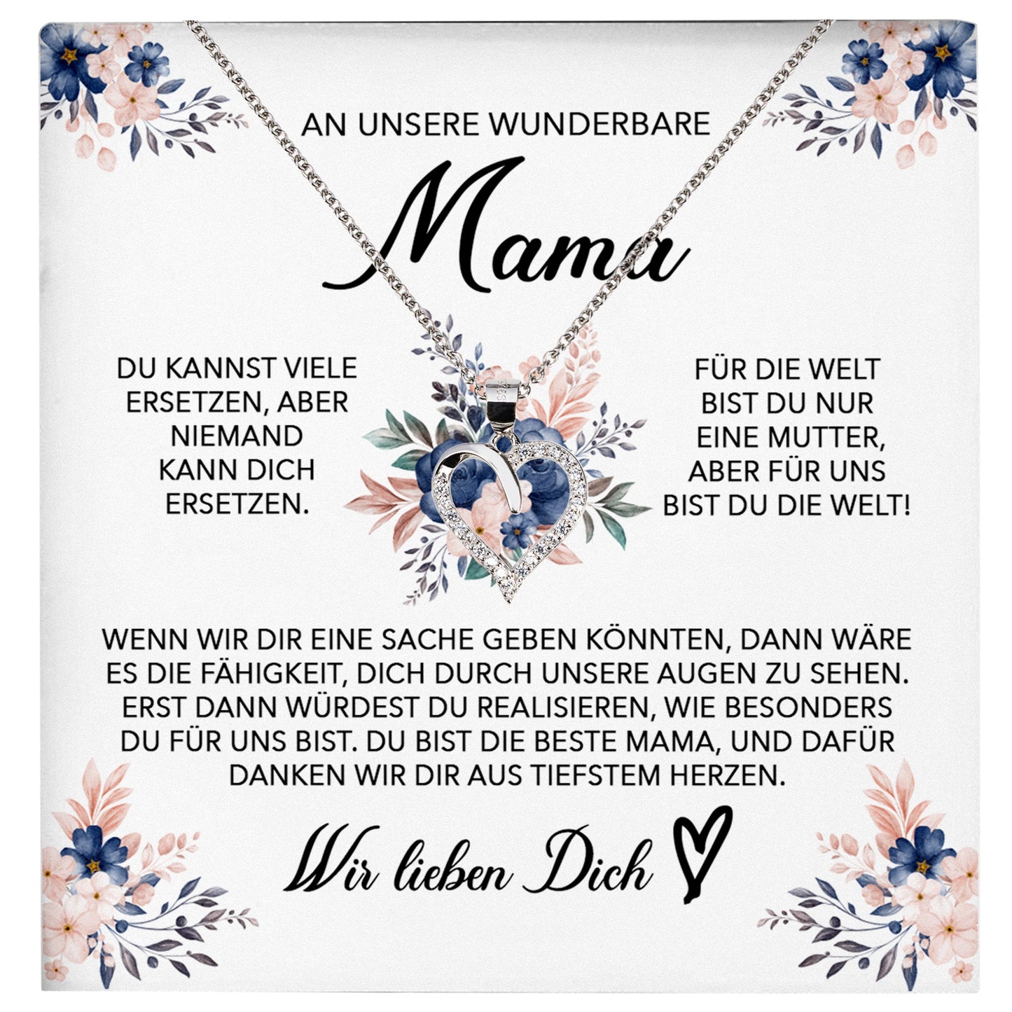 22Feels® Wunderbare Mama Geschenk Muttertag Geburtstag Silber 925/000 Herz Halskette Valentinstag Frauen Schmuck mit Karte Mutter Weihnachten Damen Collier Eltern-Schmuck mit Botschaftskarte - Herz21-22Feels