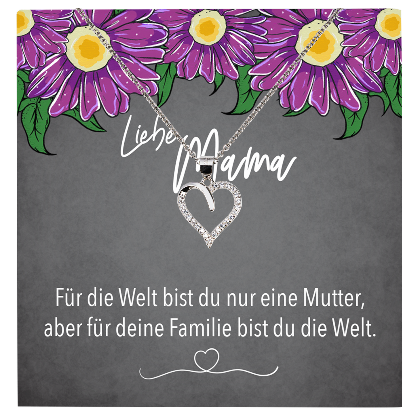 22Feels® Mama Geschenk Muttertag Geburtstag Frauen Schmuck mit Karte Herz Halskette Echt Silber Weihnachten Idee von Tochter oder Sohn-Schmuck mit Botschaftskarte - Herz21-22Feels