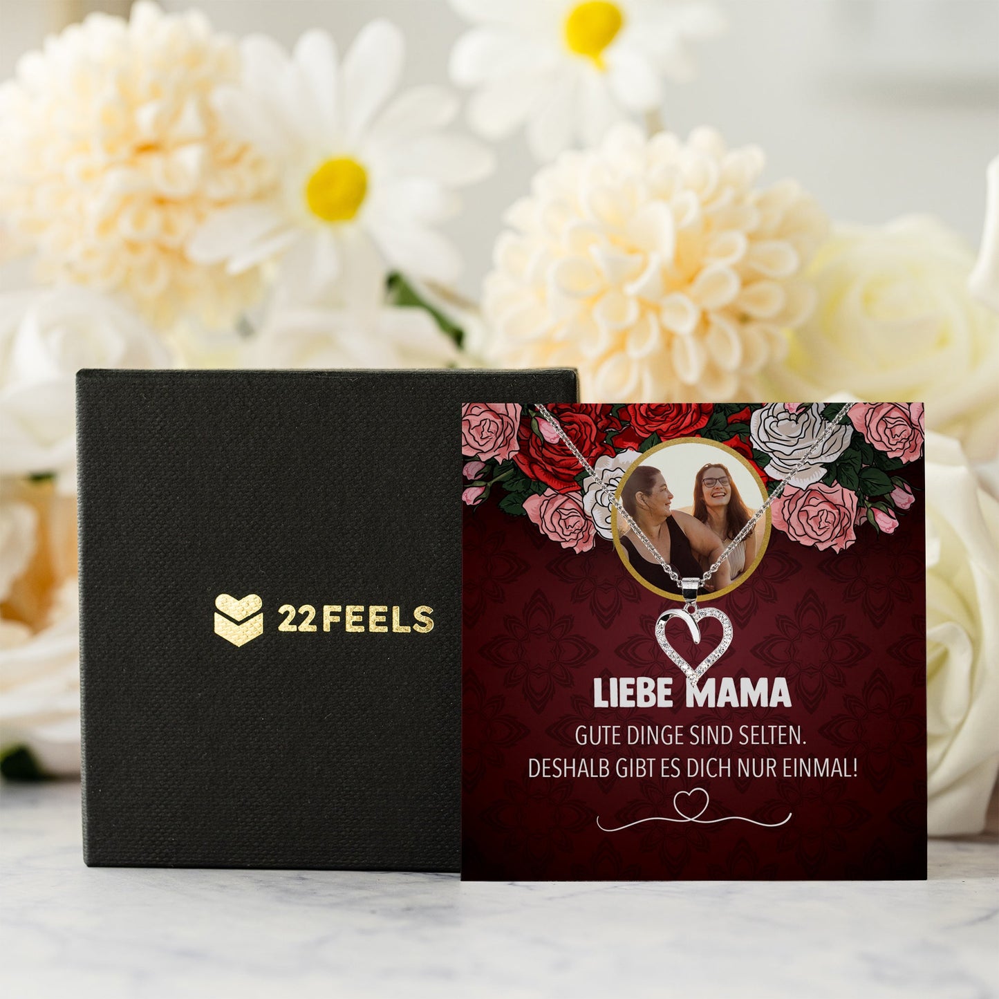 22Feels® Mama Schmuck Personalisiertes Geschenk Muttertag Geburtstag Frauen Halskette Personalisisierbar Karte Herz Collier Echt Silber Weihnachten-Schmuck mit Botschaftskarte - Herz21-22Feels