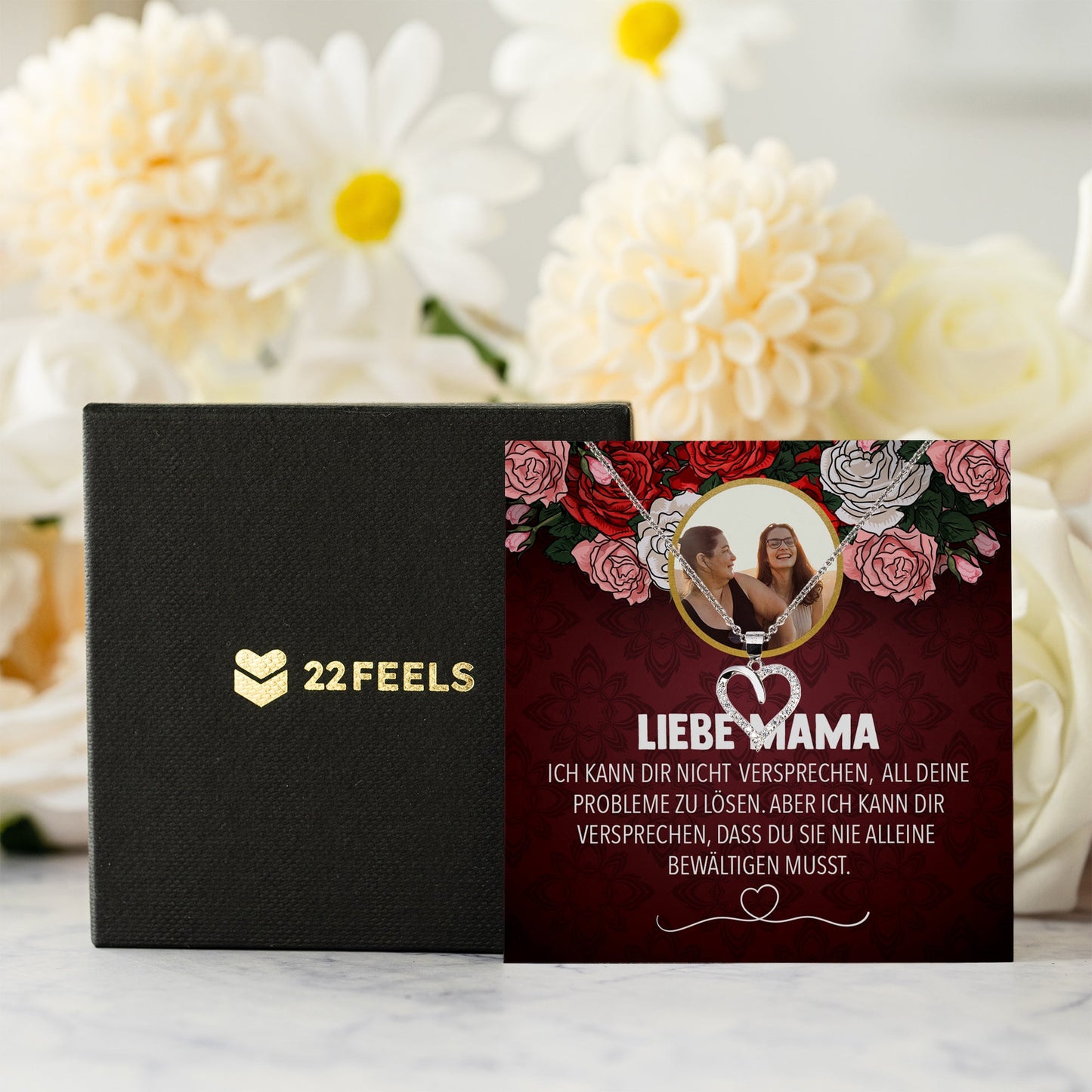 22Feels® Mama Schmuck Personalisiertes Geschenk Muttertag Geburtstag Frauen Halskette Personalisisierbar Karte Herz Collier Echt Silber Weihnachten-Schmuck mit Botschaftskarte - Herz21-22Feels