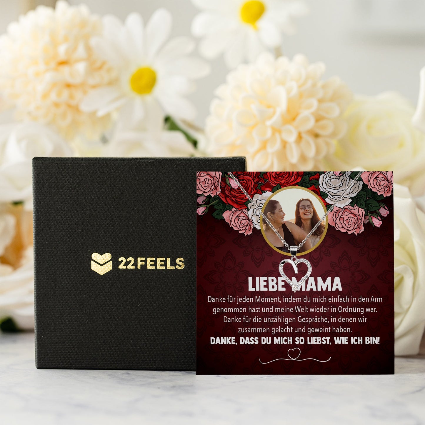 22Feels® Mama Schmuck Personalisiertes Geschenk Muttertag Geburtstag Frauen Halskette Personalisisierbar Karte Herz Collier Echt Silber Weihnachten-Schmuck mit Botschaftskarte - Herz21-22Feels