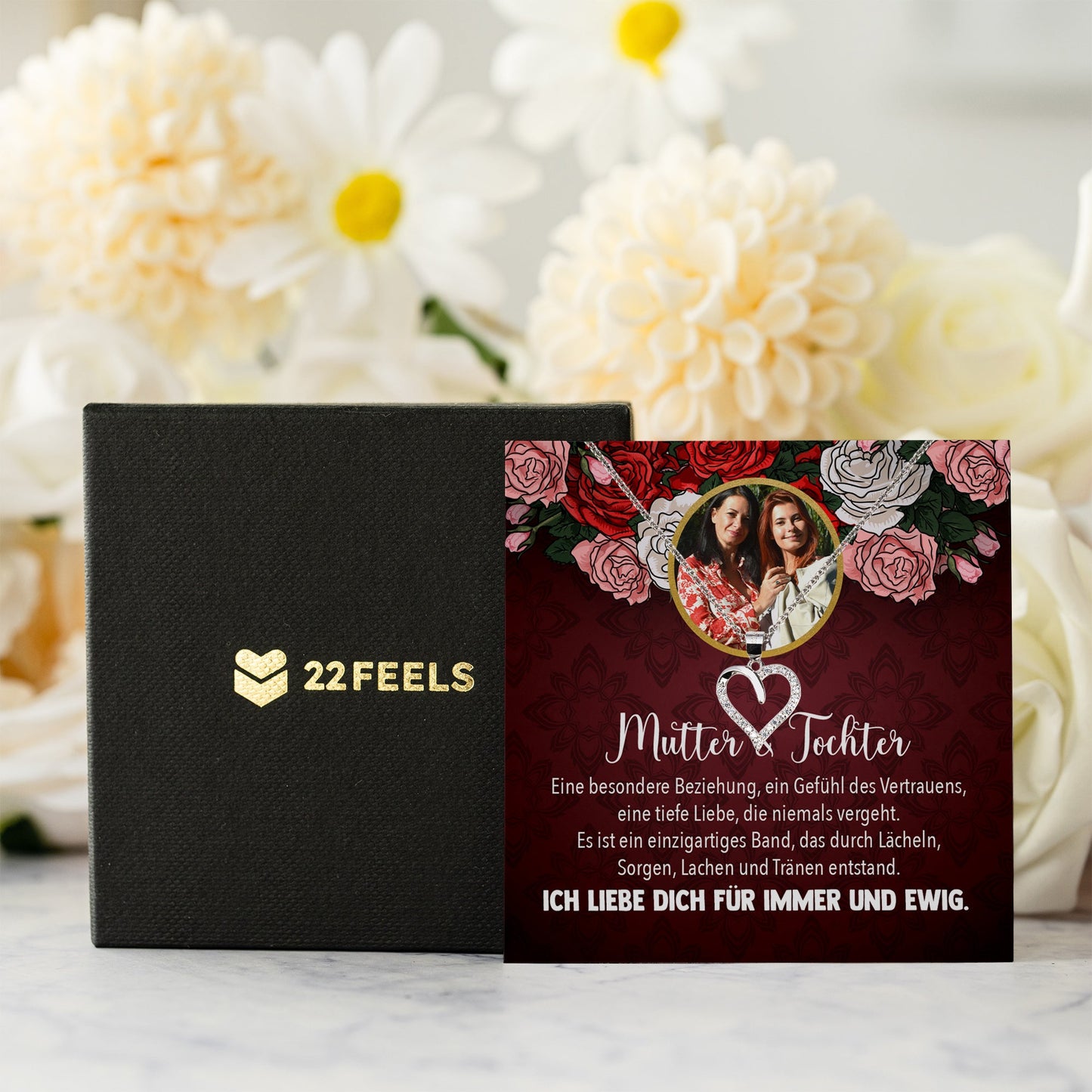 22Feels® Mama Schmuck Personalisiertes Geschenk Muttertag Geburtstag Frauen Halskette Personalisisierbar Karte Herz Collier Echt Silber Weihnachten-Schmuck mit Botschaftskarte - Herz21-22Feels