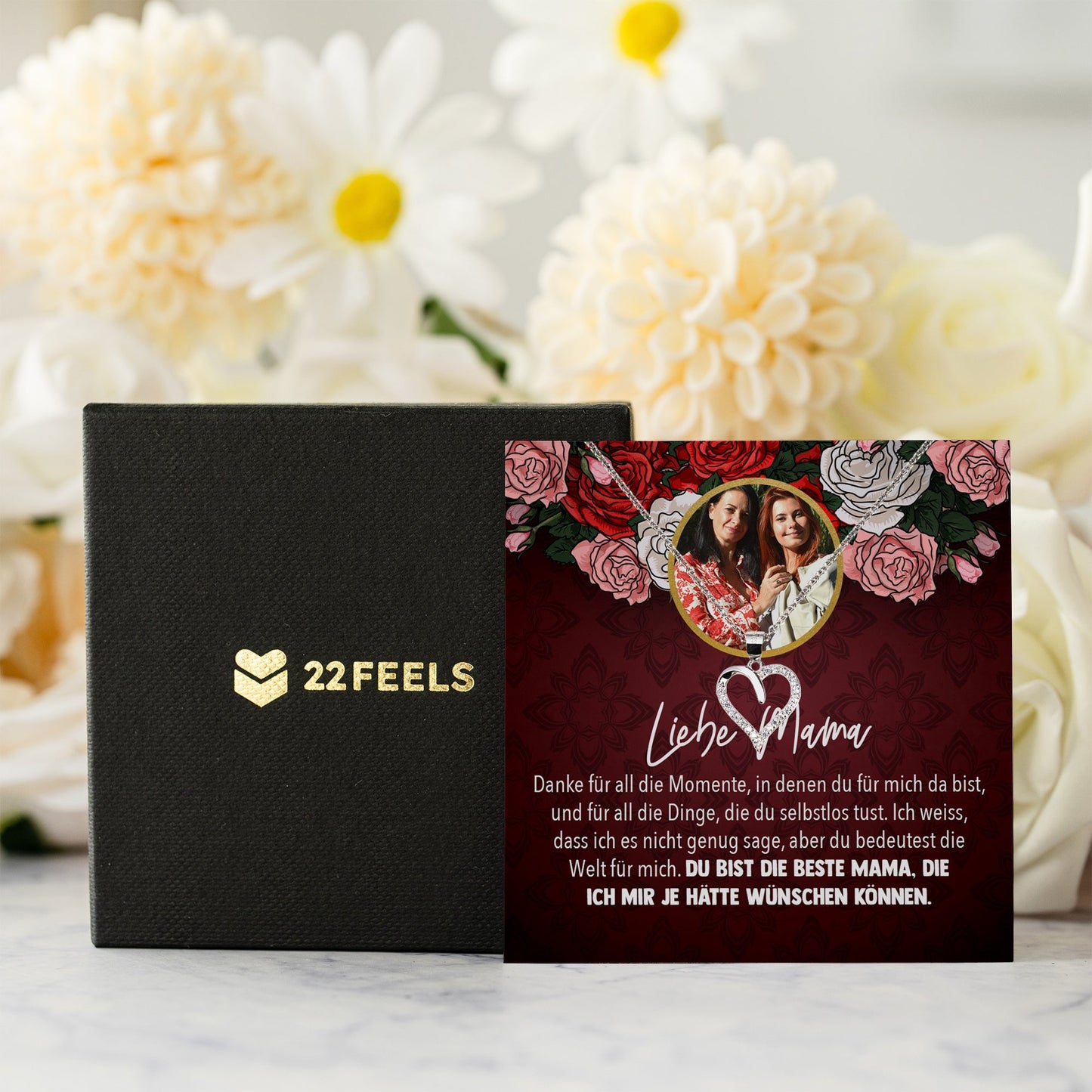 22Feels® Mama Schmuck Personalisiertes Geschenk Muttertag Geburtstag Frauen Halskette Personalisisierbar Karte Herz Collier Echt Silber Weihnachten-Schmuck mit Botschaftskarte - Herz21-22Feels