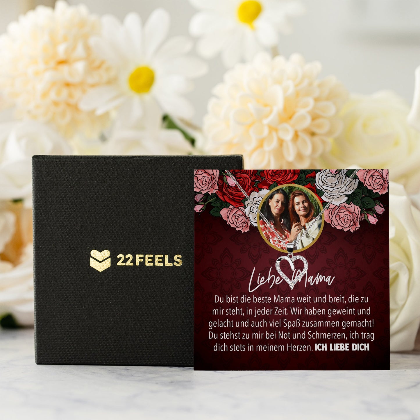 22Feels® Mama Schmuck Personalisiertes Geschenk Muttertag Geburtstag Frauen Halskette Personalisisierbar Karte Herz Collier Echt Silber Weihnachten-Schmuck mit Botschaftskarte - Herz21-22Feels