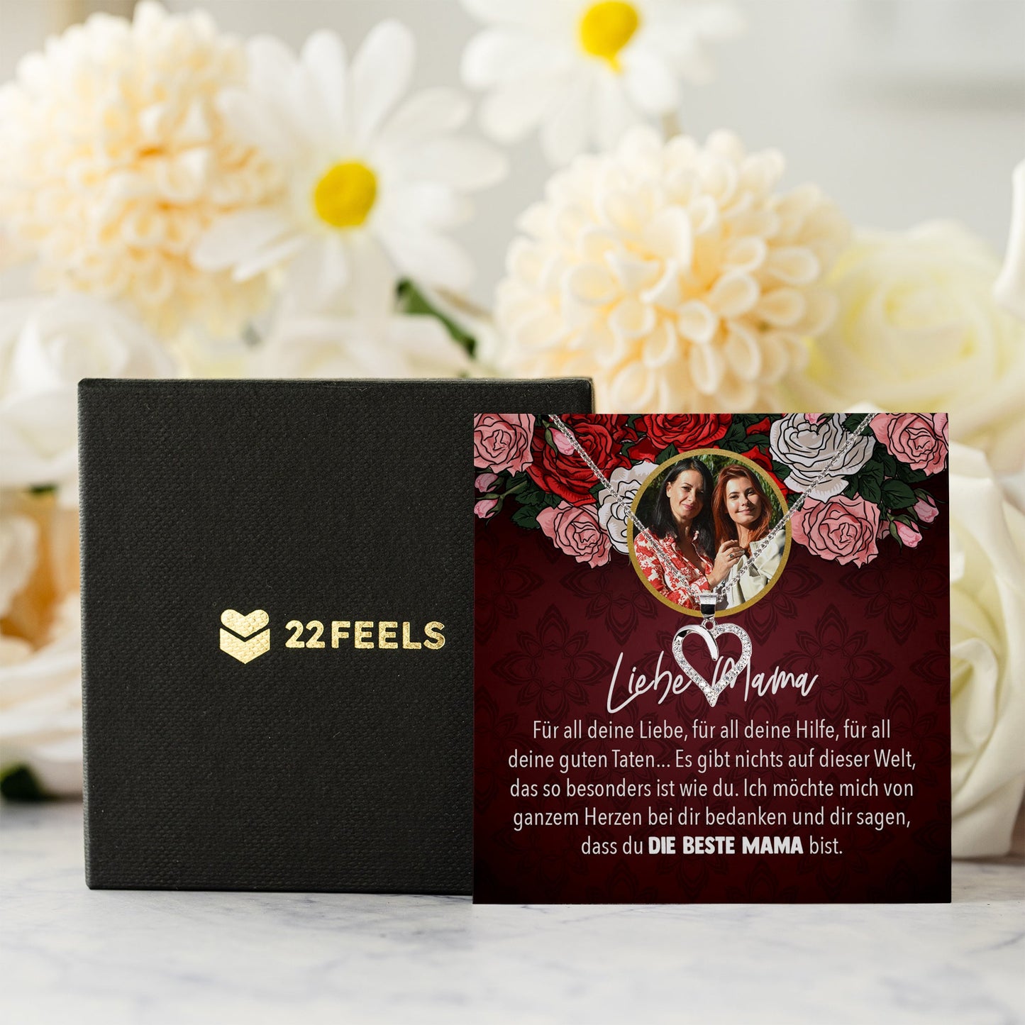 22Feels® Mama Schmuck Personalisiertes Geschenk Muttertag Geburtstag Frauen Halskette Personalisisierbar Karte Herz Collier Echt Silber Weihnachten-Schmuck mit Botschaftskarte - Herz21-22Feels