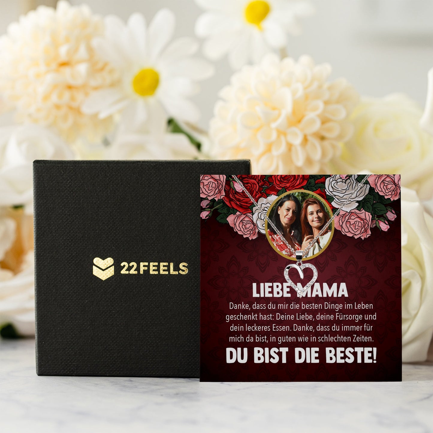22Feels® Mama Schmuck Personalisiertes Geschenk Muttertag Geburtstag Frauen Halskette Personalisisierbar Karte Herz Collier Echt Silber Weihnachten-Schmuck mit Botschaftskarte - Herz21-22Feels