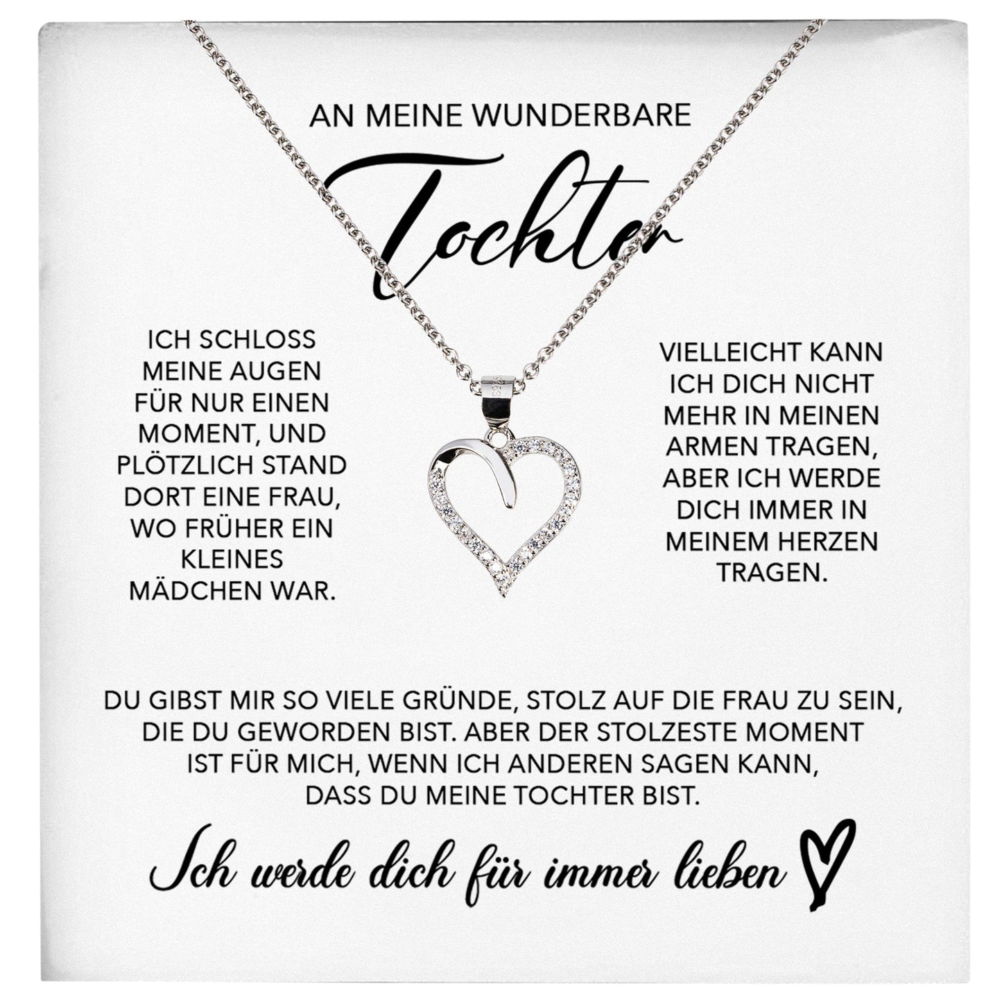 22Feels® Wunderbare Tochter Geschenk Silber 925/000 Herz Halskette mit Karte Mädchen Frauen Schmuck Geburtstag Weihnachten Firmung Konfirmation etc.-Schmuck mit Botschaftskarte - Herz21-22Feels