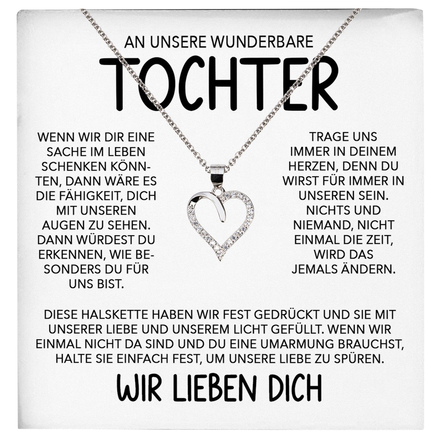 22Feels® Tochter Geschenk Silber 925/000 Herz Halskette mit Karte Mädchen Frauen Schmuck Geburtstag Weihnachten Firmung Konfirmation etc.-Schmuck mit Botschaftskarte - Herz21-22Feels