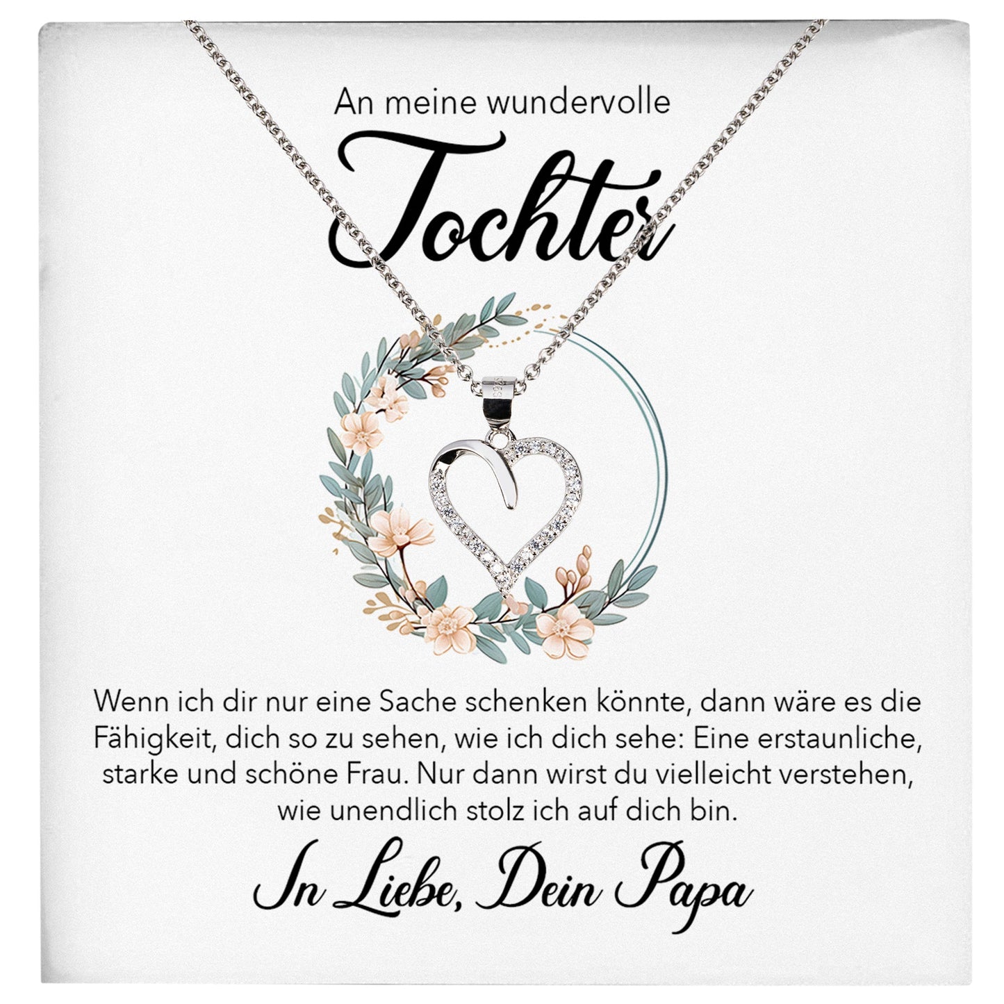 22Feels® Wundervolle Tochter Geschenk von Papa Silber 925/000 Herz Halskette mit Karte Mädchen Frauen Schmuck Geburtstag Weihnachten Firmung Konfirmation etc.-Schmuck mit Botschaftskarte - Herz21-22Feels