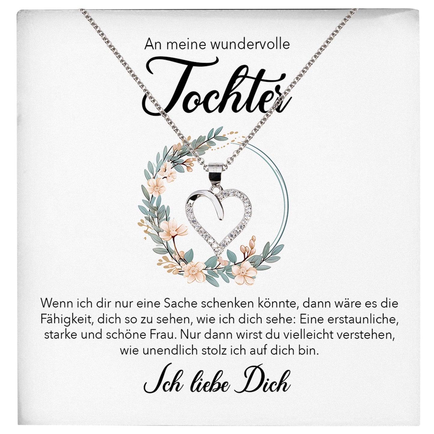22Feels® Wundervolle Tochter Geschenk Silber 925/000 Herz Halskette mit Karte Mädchen Frauen Schmuck Geburtstag Weihnachten Firmung Konfirmation etc.-Schmuck mit Botschaftskarte - Herz21-22Feels