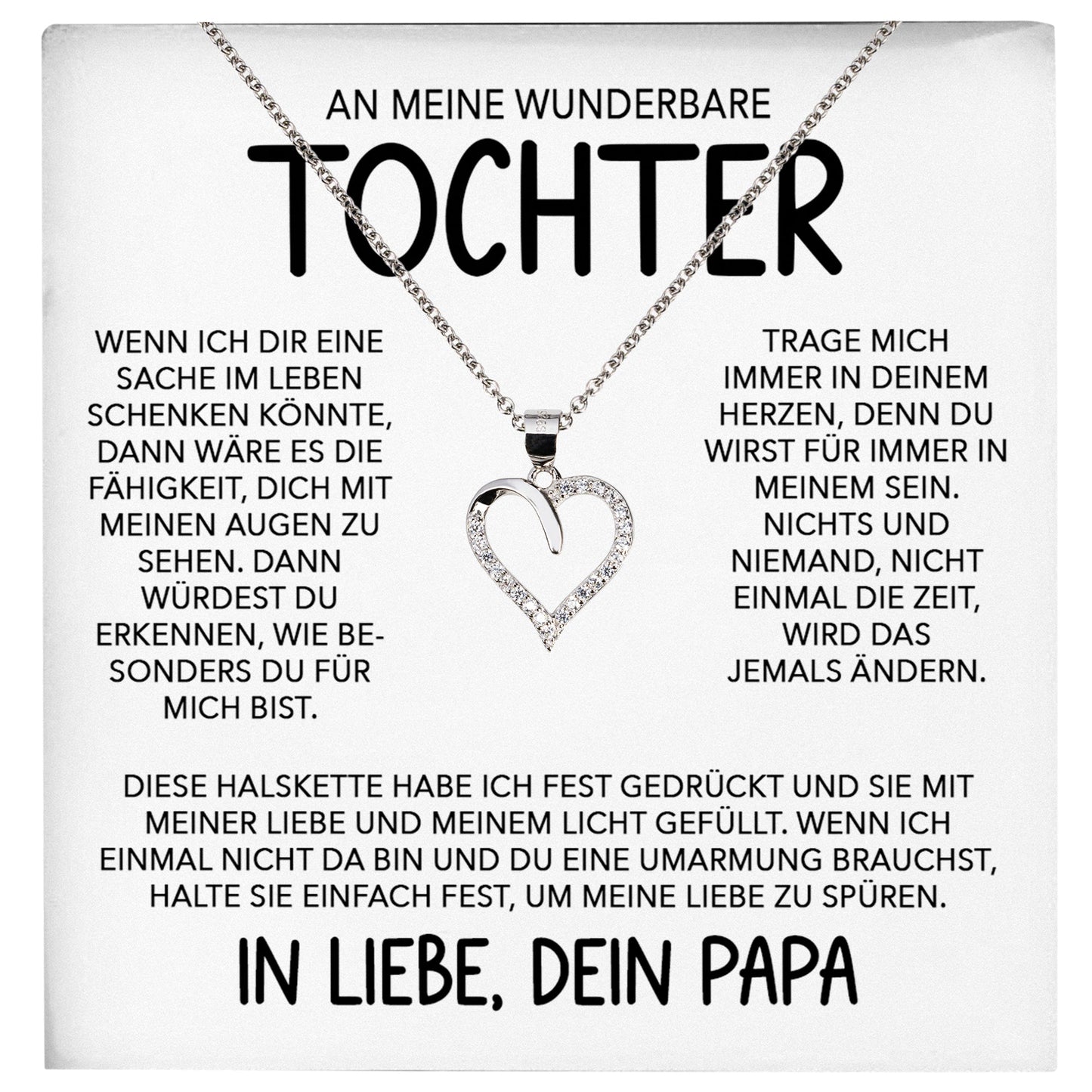22Feels® Wunderbare Tochter Geschenk von Papa Silber 925/000 Herz Halskette mit Karte Mädchen Frauen Schmuck Geburtstag Weihnachten Firmung Konfirmation etc.-Schmuck mit Botschaftskarte - Herz21-22Feels