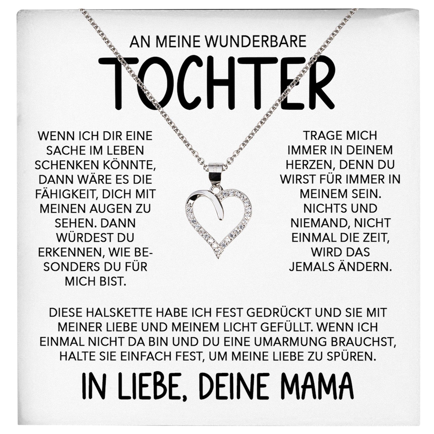 22Feels® Wunderbare Tochter Geschenk von Mama Silber 925/000 Herz Halskette mit Karte Mädchen Frauen Schmuck Geburtstag Weihnachten Firmung Konfirmation etc.-Schmuck mit Botschaftskarte - Herz21-22Feels