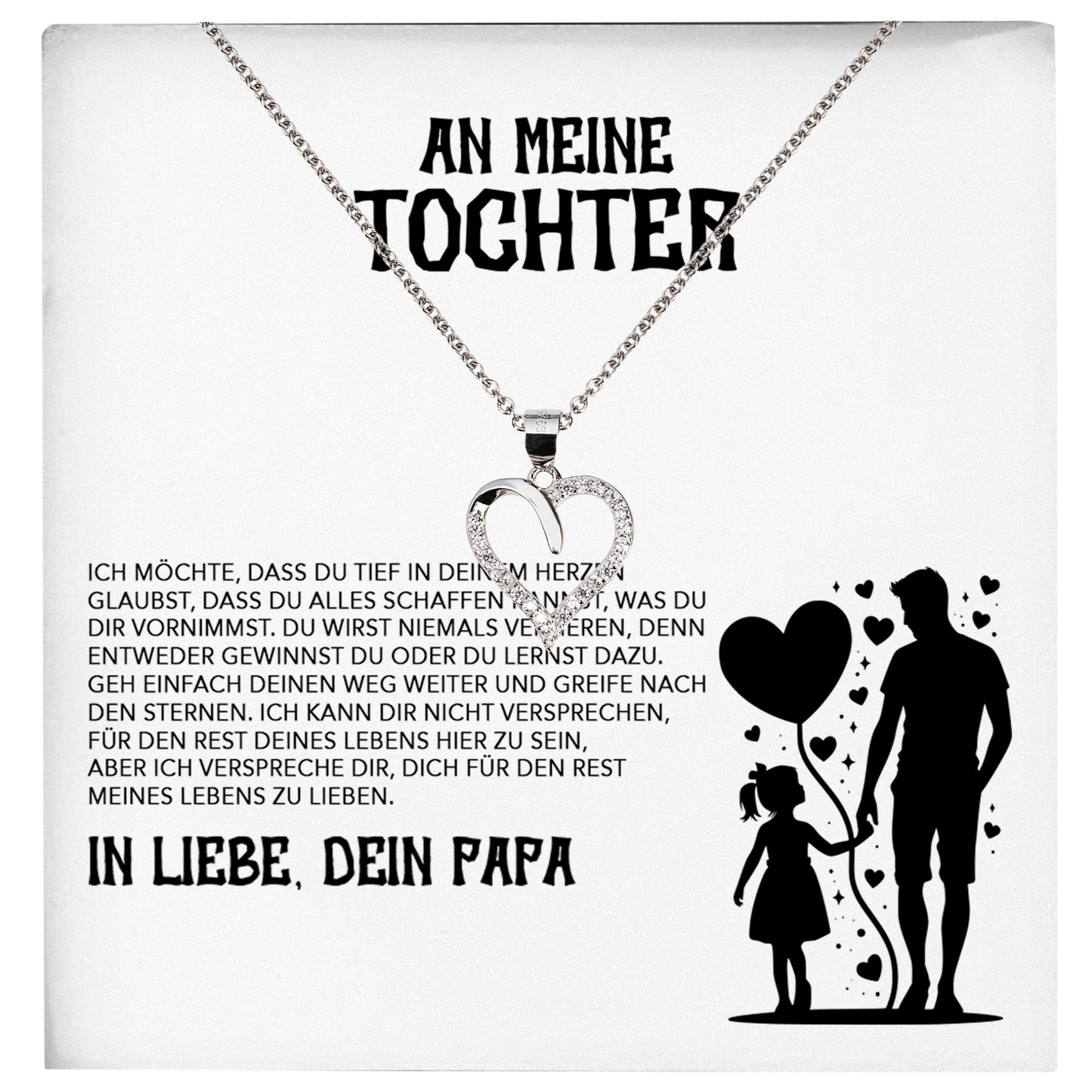 22Feels® Tochter Geschenk von Papa Silber 925/000 Herz Halskette mit Karte Mädchen Frauen Schmuck Geburtstag Weihnachten Firmung Konfirmation etc.-Schmuck mit Botschaftskarte - Herz21-22Feels