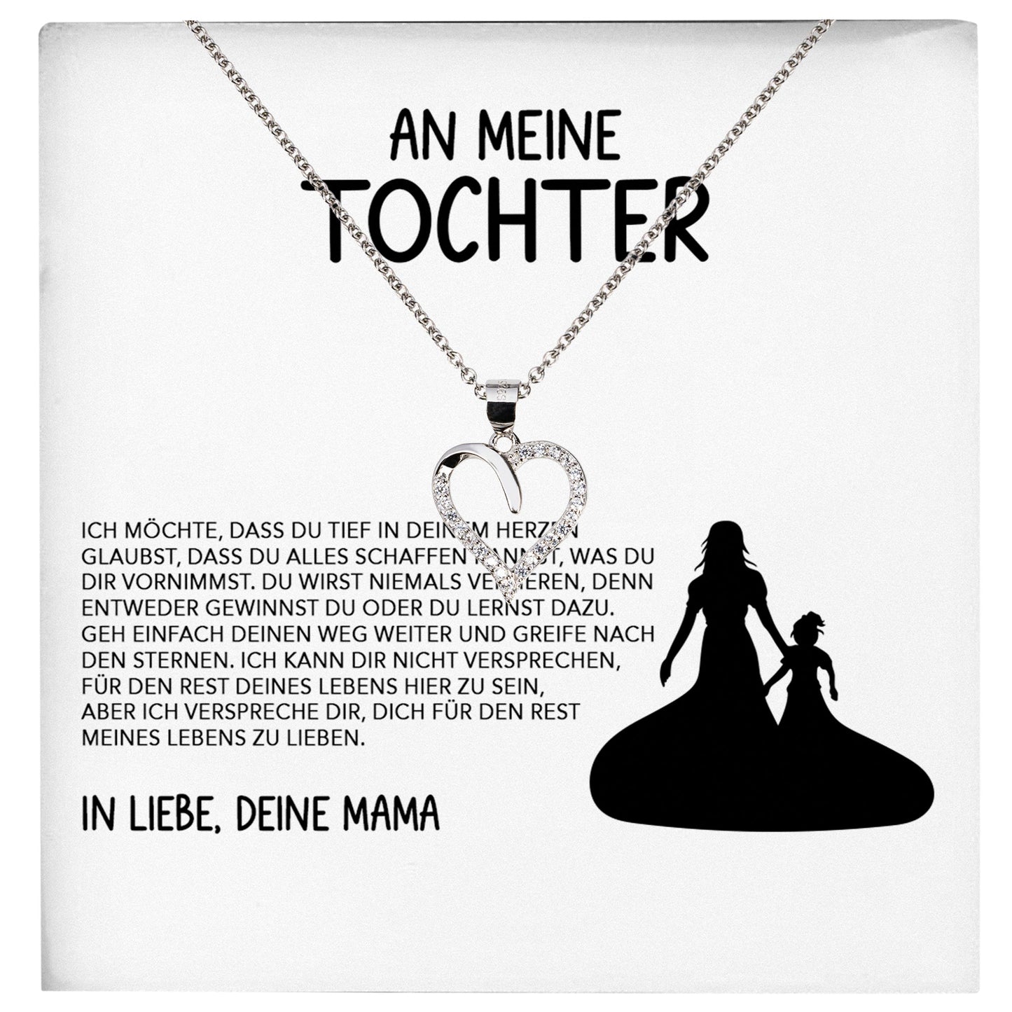 22Feels® Tochter Geschenk von Mama Silber 925/000 Herz Halskette mit Karte Mädchen Frauen Schmuck Geburtstag Weihnachten Firmung Konfirmation etc.-Schmuck mit Botschaftskarte - Herz21-22Feels