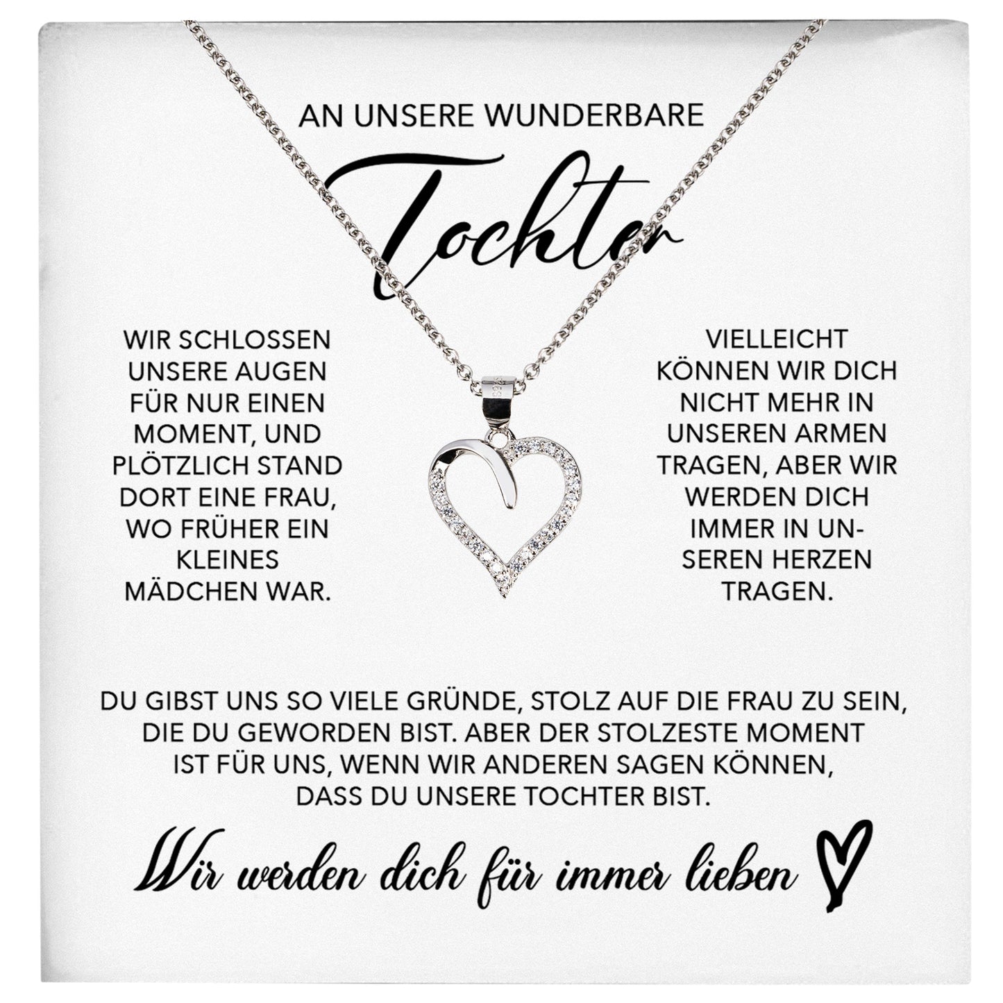 22Feels® Unsere Tochter Geschenk Silber 925/000 Herz Halskette mit Karte Mädchen Frauen Schmuck Geburtstag Weihnachten Firmung Konfirmation etc.-Schmuck mit Botschaftskarte - Herz21-22Feels