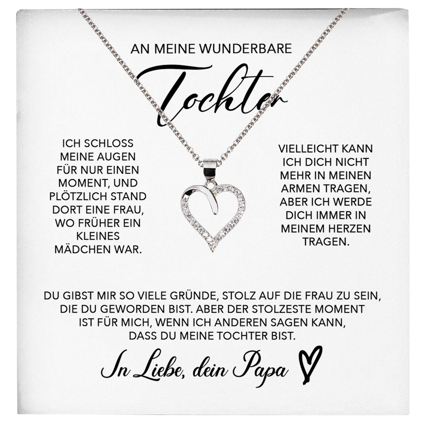 22Feels® Wunderbare Tochter Geschenk von Papa Silber 925/000 Herz Halskette mit Karte Mädchen Frauen Schmuck Geburtstag Weihnachten Firmung Konfirmation etc.-Schmuck mit Botschaftskarte - Herz21-22Feels