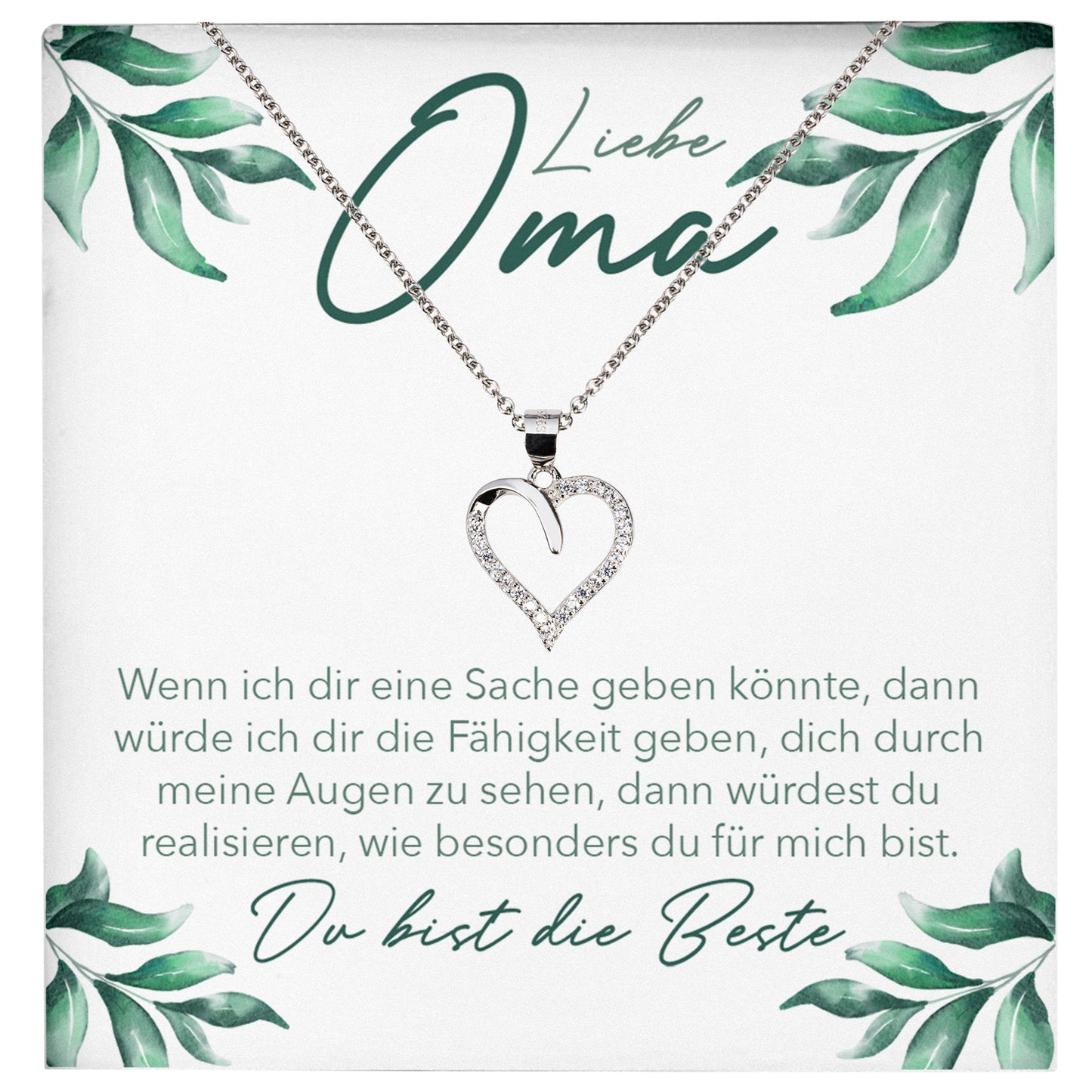 22Feels® Liebe Oma Geschenk Silber 925/000 Herz Halskette Karte Frauen Schmuck Damen Collier Grossmutter Weihnachten Geburtstag Muttertag Grosseltern-Schmuck mit Botschaftskarte - Herz21-22Feels