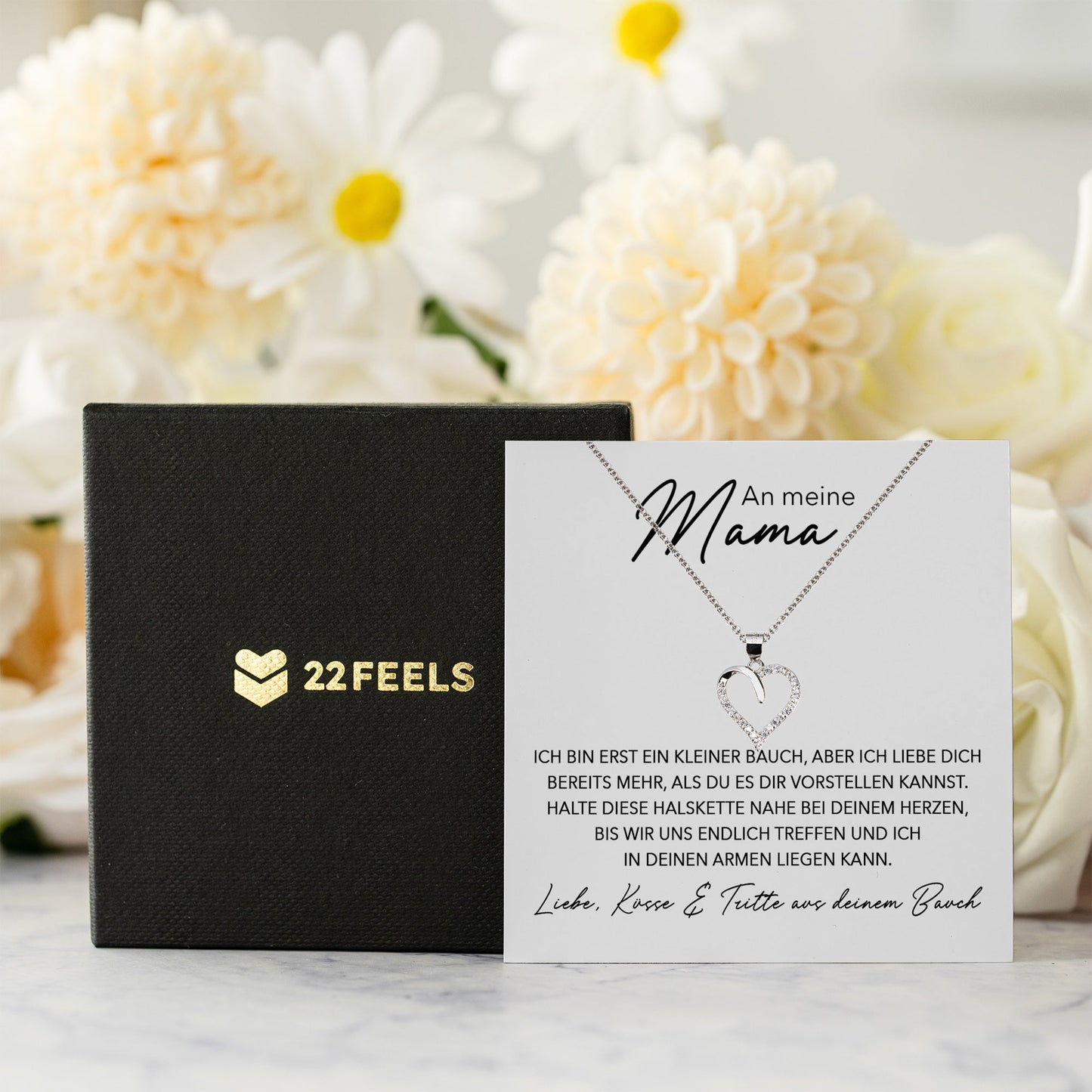 22Feels® Werdende Mama Schwangerschaft Geschenk von Baby Muttertag Silber 925/000 Herz Halskette Karte Frauen Schmuck Collier Babyparty Gender Reveal-Schmuck mit Botschaftskarte - Herz21-22Feels