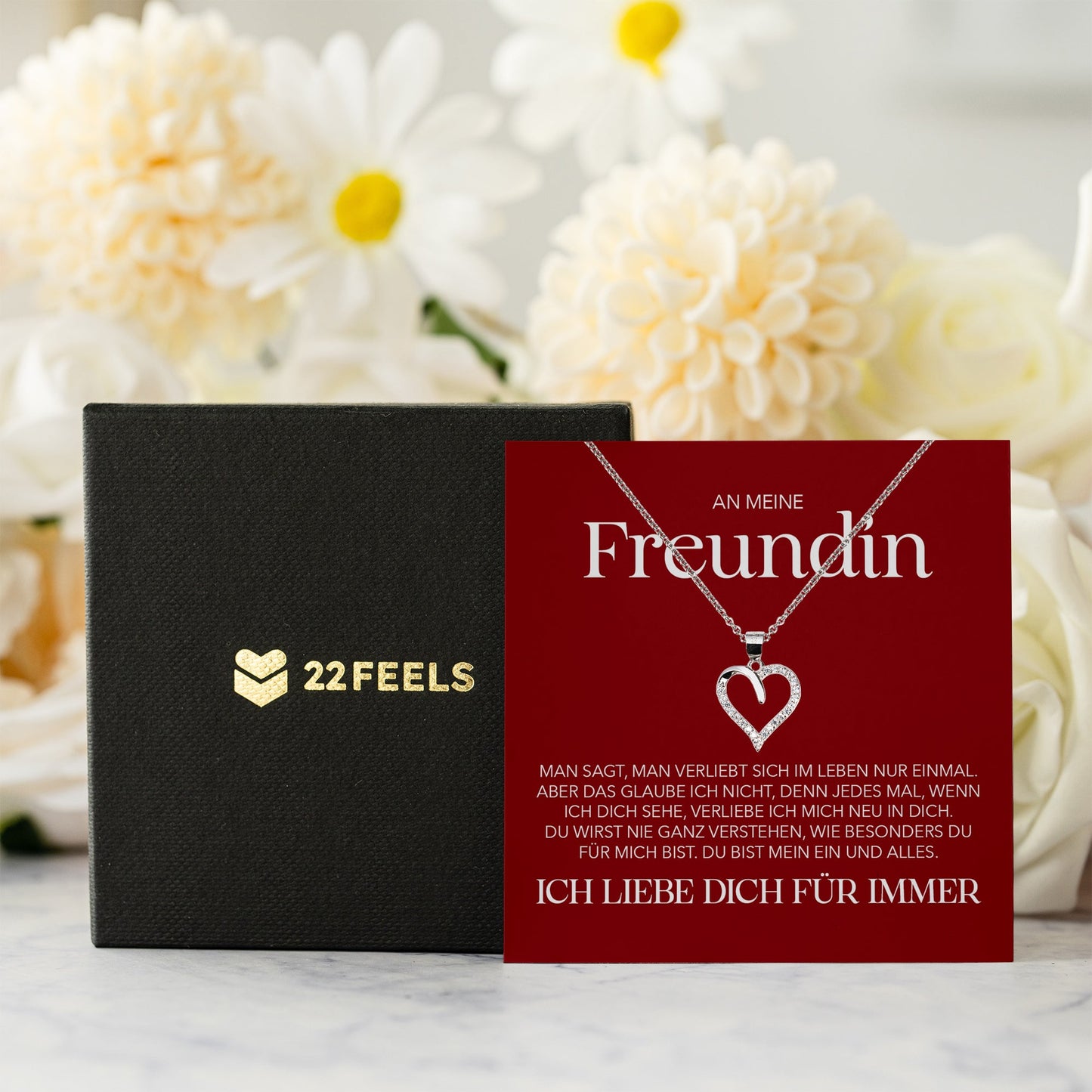 22Feels® Freundin Geschenk Silber Ich Liebe Dich Schmuck Frauen Silber 925/000 Herz Halskette Valentinstag Jahrestag Damen Collier Liebesbeweis-Schmuck mit Botschaftskarte - Herz21-22Feels