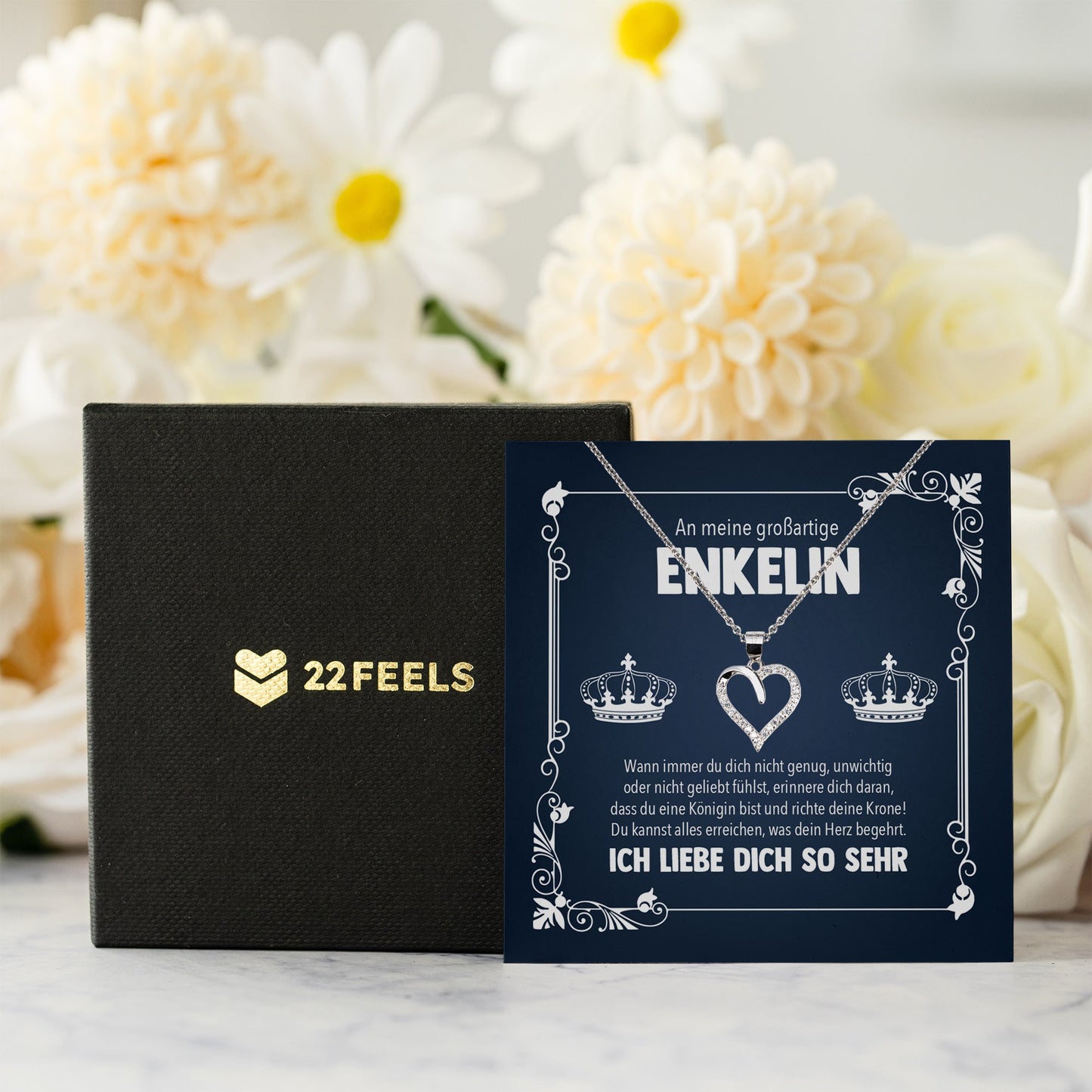 22Feels® Königin Enkelin Geschenk Silber 925/000 Herz Halskette mit Karte Mädchen Frauen Schmuck Enkelkind Geburtstag Damen Weihnachten Firmung Konfirmation-Schmuck mit Botschaftskarte - Herz21-22Feels