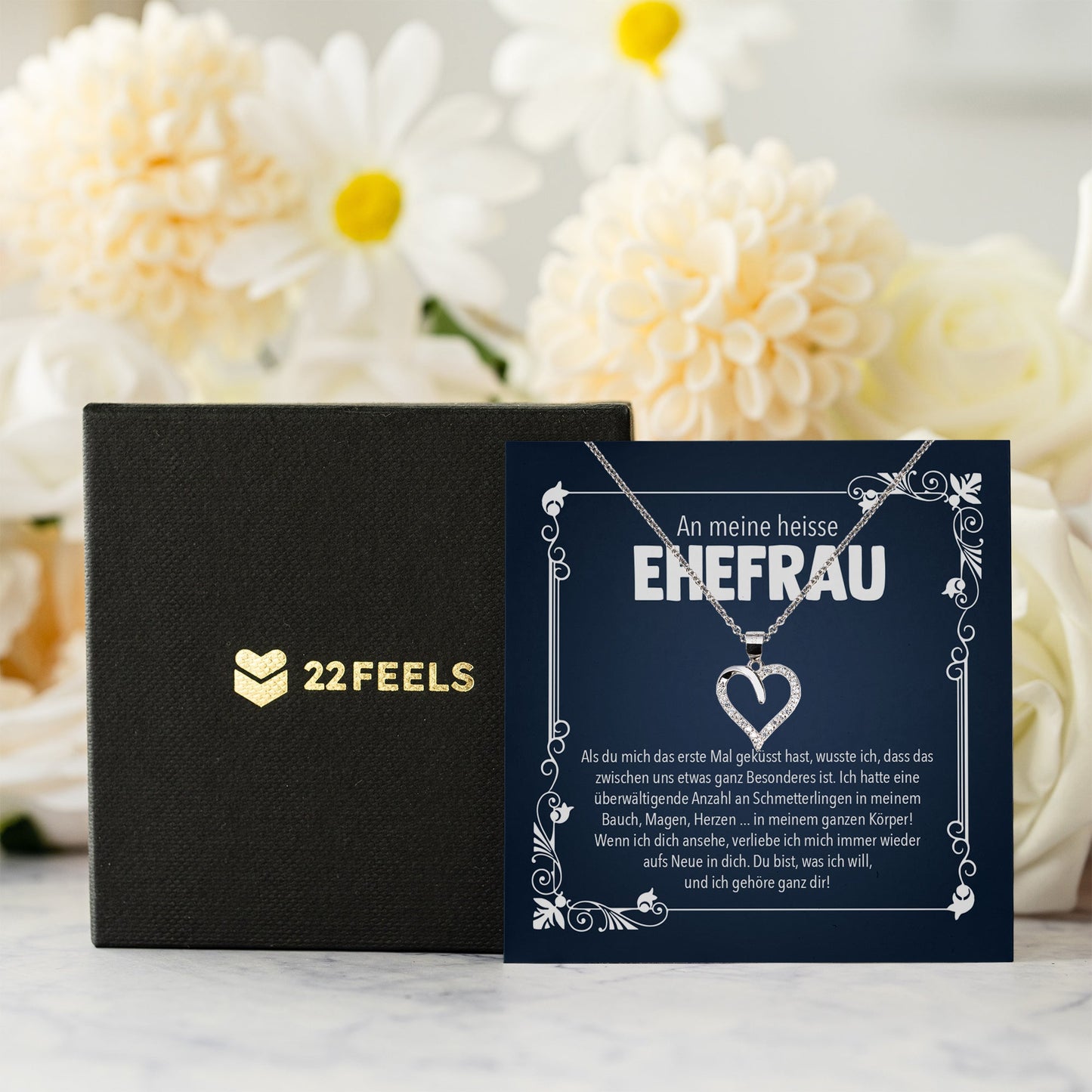 22Feels® Heisse Ehefrau Geschenk Ich Liebe Dich Schmuck Silber 925/000 Frauen Herz Halskette Valentinstag Schatz Hochzeitstag Damen Collier Ehejubiläum-Schmuck mit Botschaftskarte - Herz21-22Feels