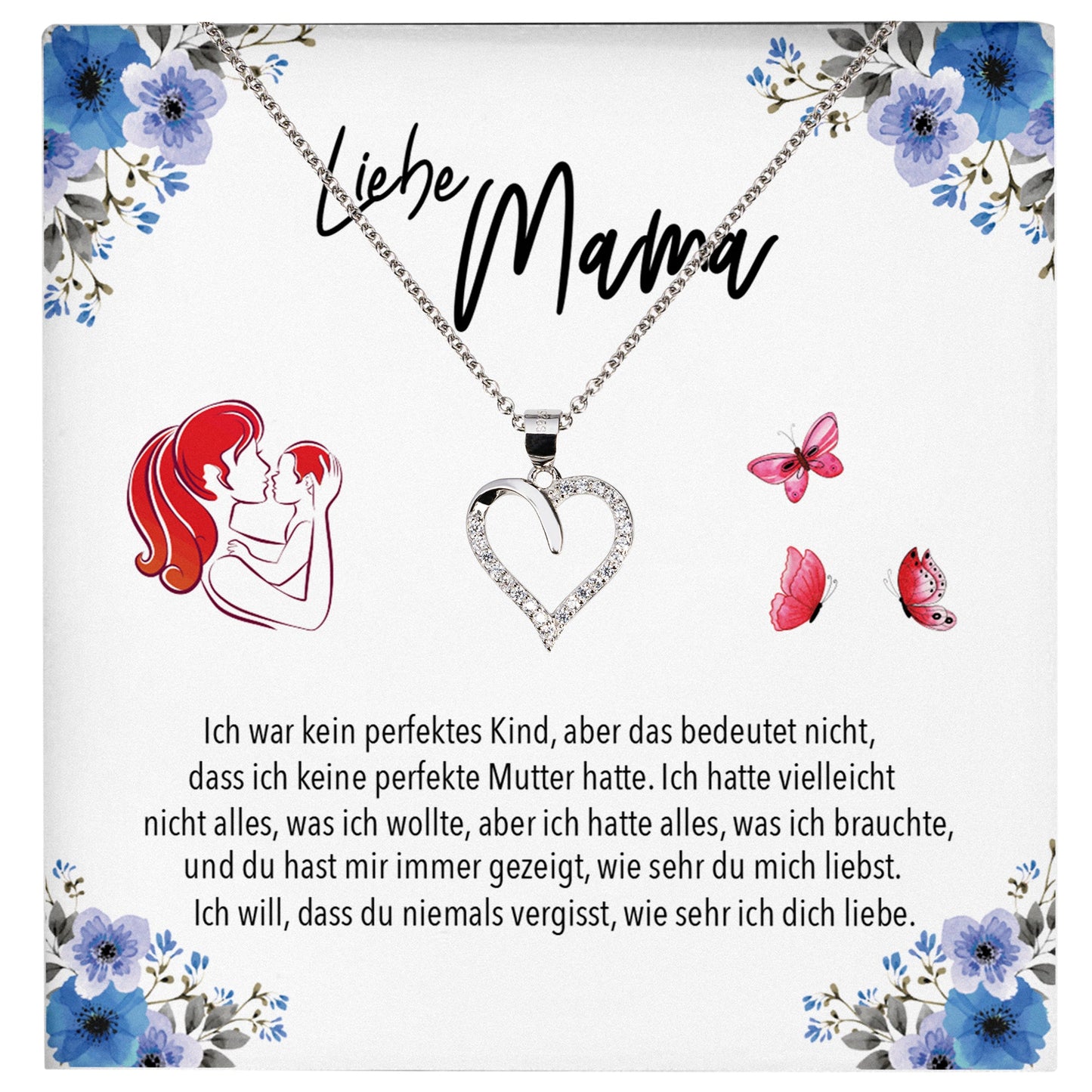 22Feels® Liebe Mama Geschenk Silber 925/000 Herz Halskette Muttertag Frauen Schmuck mit Karte Mutter Geburtstag Weihnachten Damen Collier Eltern-Schmuck mit Botschaftskarte - Herz21-22Feels