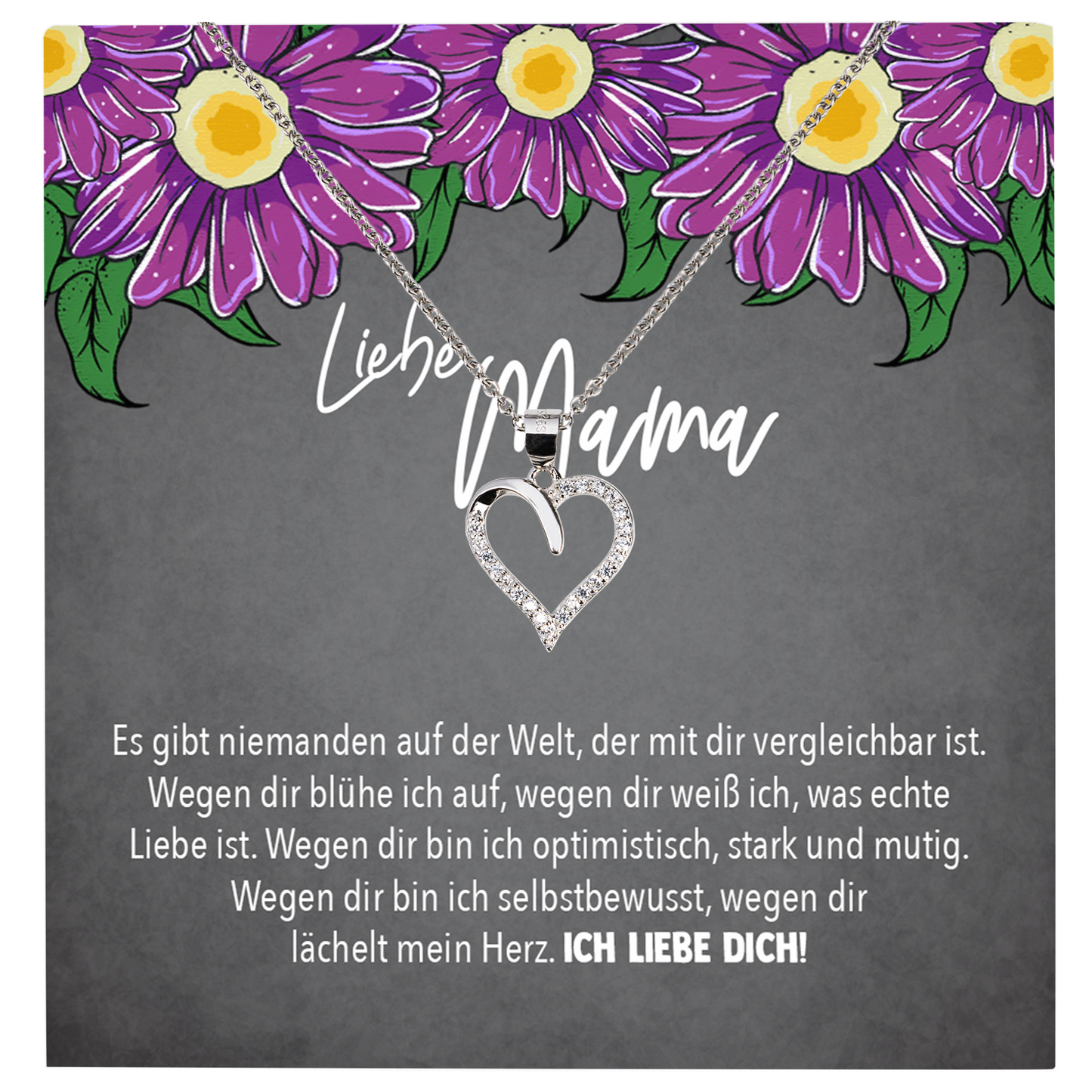22Feels® Mama Geschenk Muttertag Geburtstag Frauen Schmuck mit Karte Herz Halskette Echt Silber Weihnachten Idee von Tochter oder Sohn-Schmuck mit Botschaftskarte - Herz21-22Feels