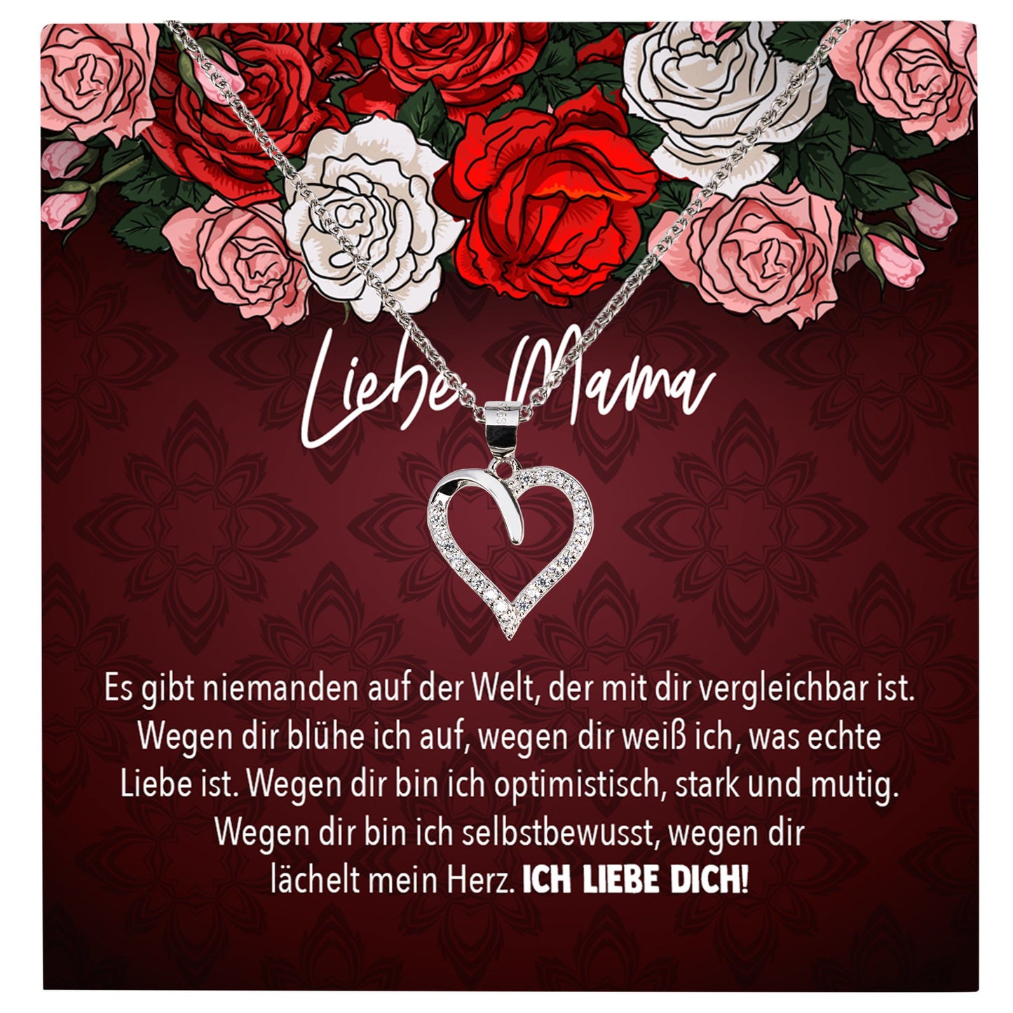 22Feels® Mama Geschenk Muttertag Geburtstag Frauen Schmuck mit Karte Herz Halskette Echt Silber Weihnachten Idee von Tochter oder Sohn-Schmuck mit Botschaftskarte - Herz21-22Feels