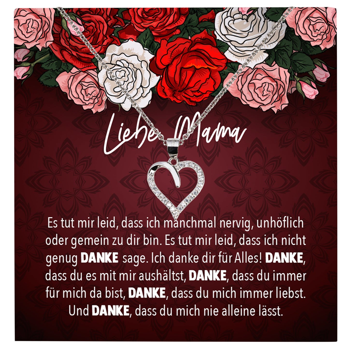 22Feels® Mama Geschenk Muttertag Geburtstag Frauen Schmuck mit Karte Herz Halskette Echt Silber Weihnachten Idee von Tochter oder Sohn-Schmuck mit Botschaftskarte - Herz21-22Feels