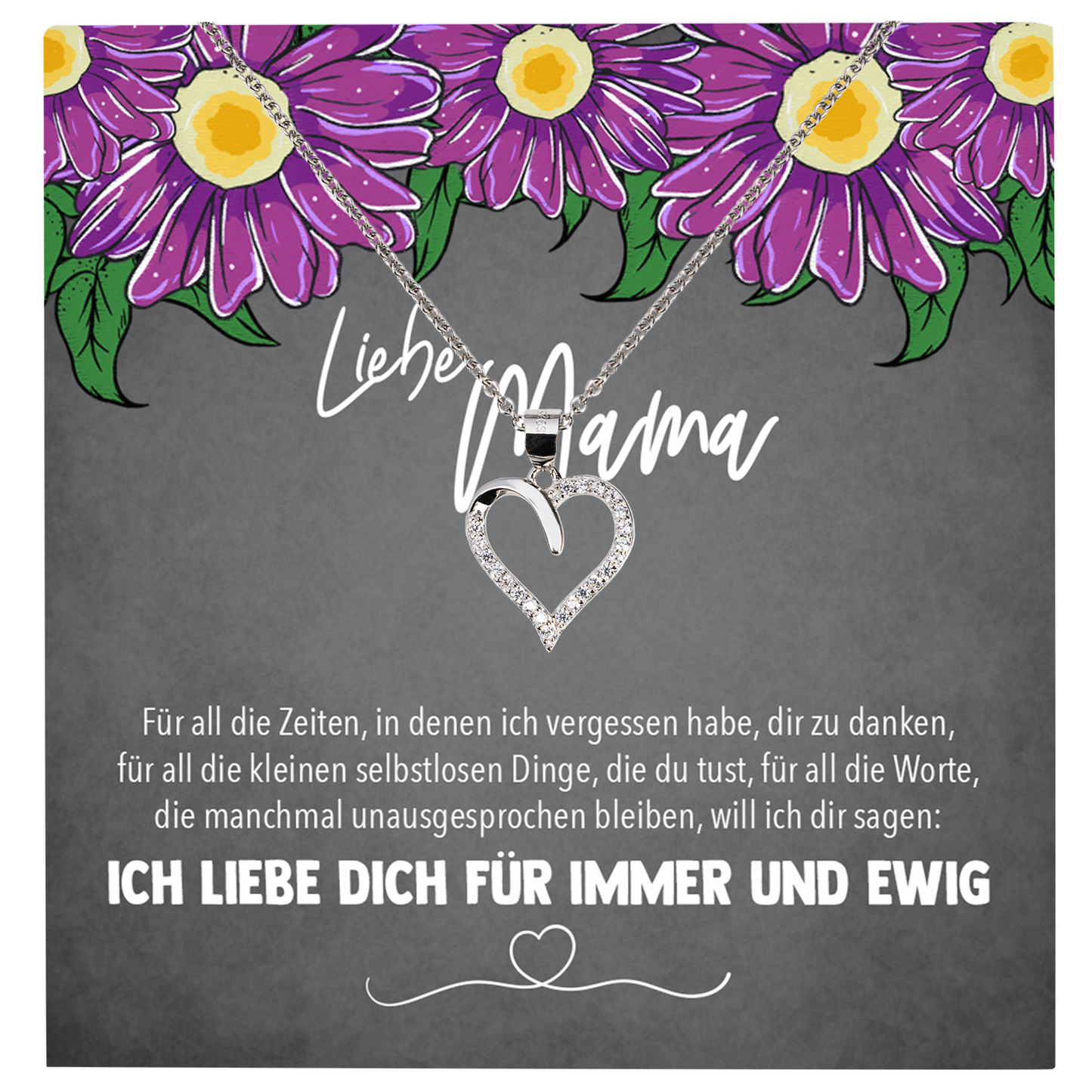 22Feels® Mama Geschenk Muttertag Geburtstag Frauen Schmuck mit Karte Herz Halskette Echt Silber Weihnachten Idee von Tochter oder Sohn-Schmuck mit Botschaftskarte - Herz21-22Feels