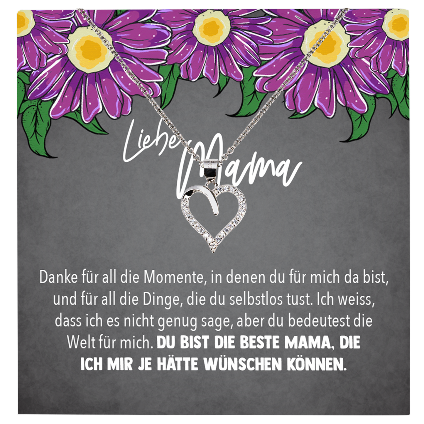 22Feels® Mama Geschenk Muttertag Geburtstag Frauen Schmuck mit Karte Herz Halskette Echt Silber Weihnachten Idee von Tochter oder Sohn-Schmuck mit Botschaftskarte - Herz21-22Feels