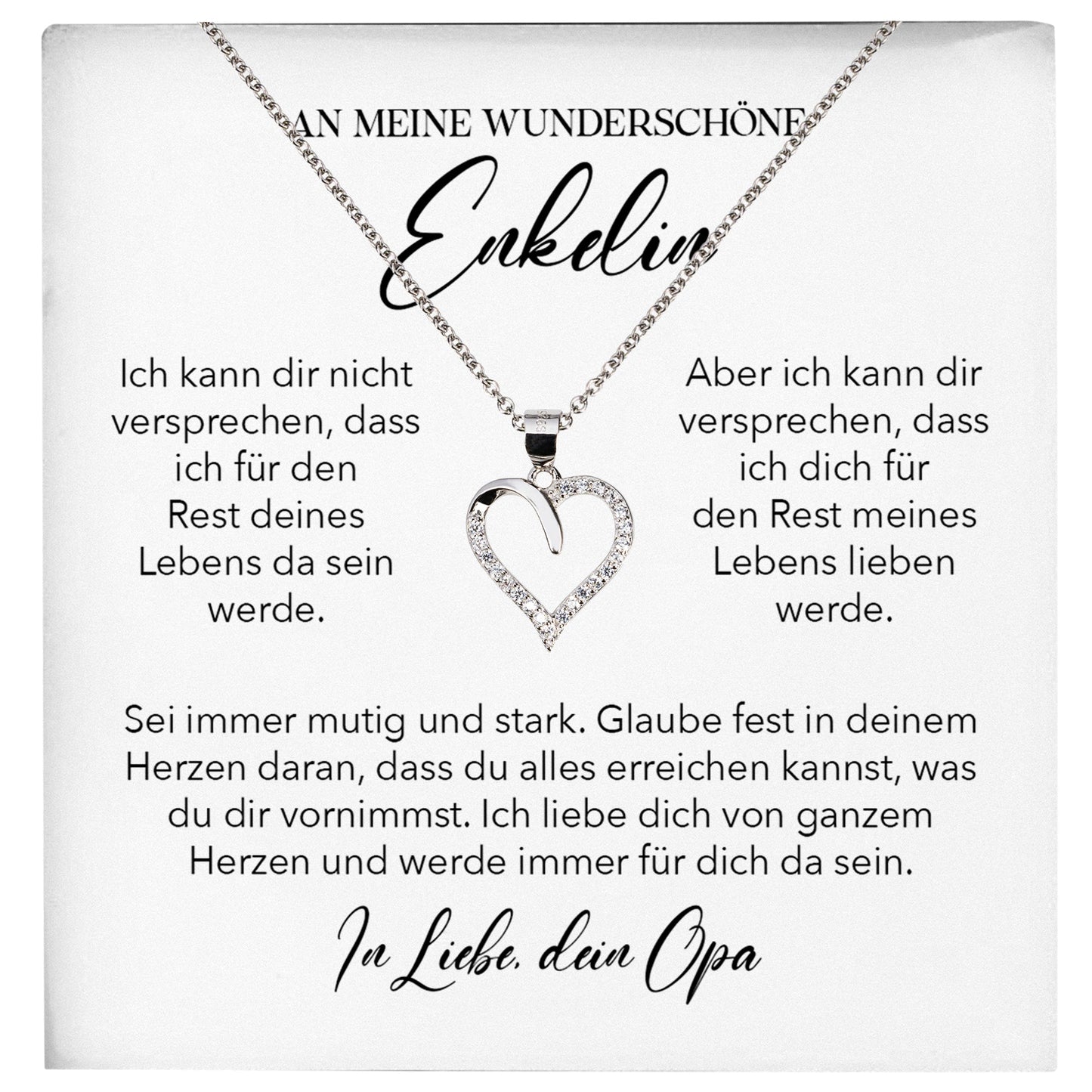 22Feels® Enkelin Geschenk von Opa Silber 925/000 Herz Halskette mit Karte Mädchen Frauen Schmuck Enkelkind Geburtstag Damen Weihnachten Firmung Konfirmation-Schmuck mit Botschaftskarte - Herz21-22Feels