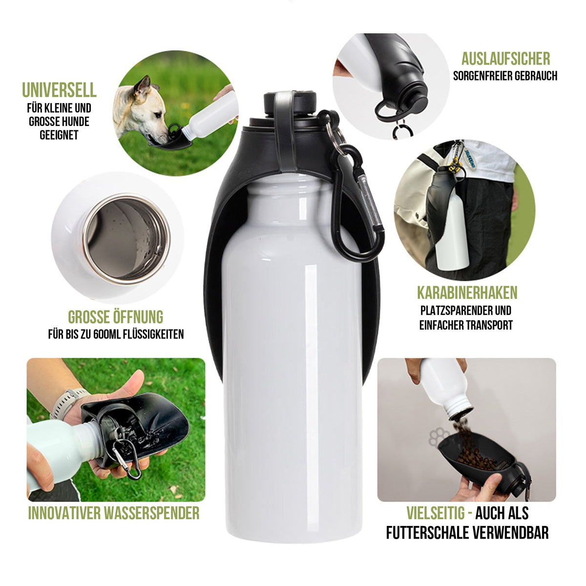 Hundewasserflasche – Auslaufsichere, Tragbare Tränke Mit 500 Ml, Faltbar, Für Unterwegs, Spaziergänge & Reisen