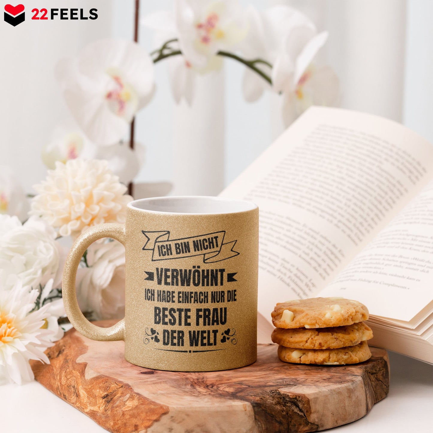22Feels® Ehemann Geschenk zum Hochzeitstag, Valentinstag etc. - Glitzertasse mit Spruch (Gold, 320ml)-Glitzertasse Gold 320ml-22Feels
