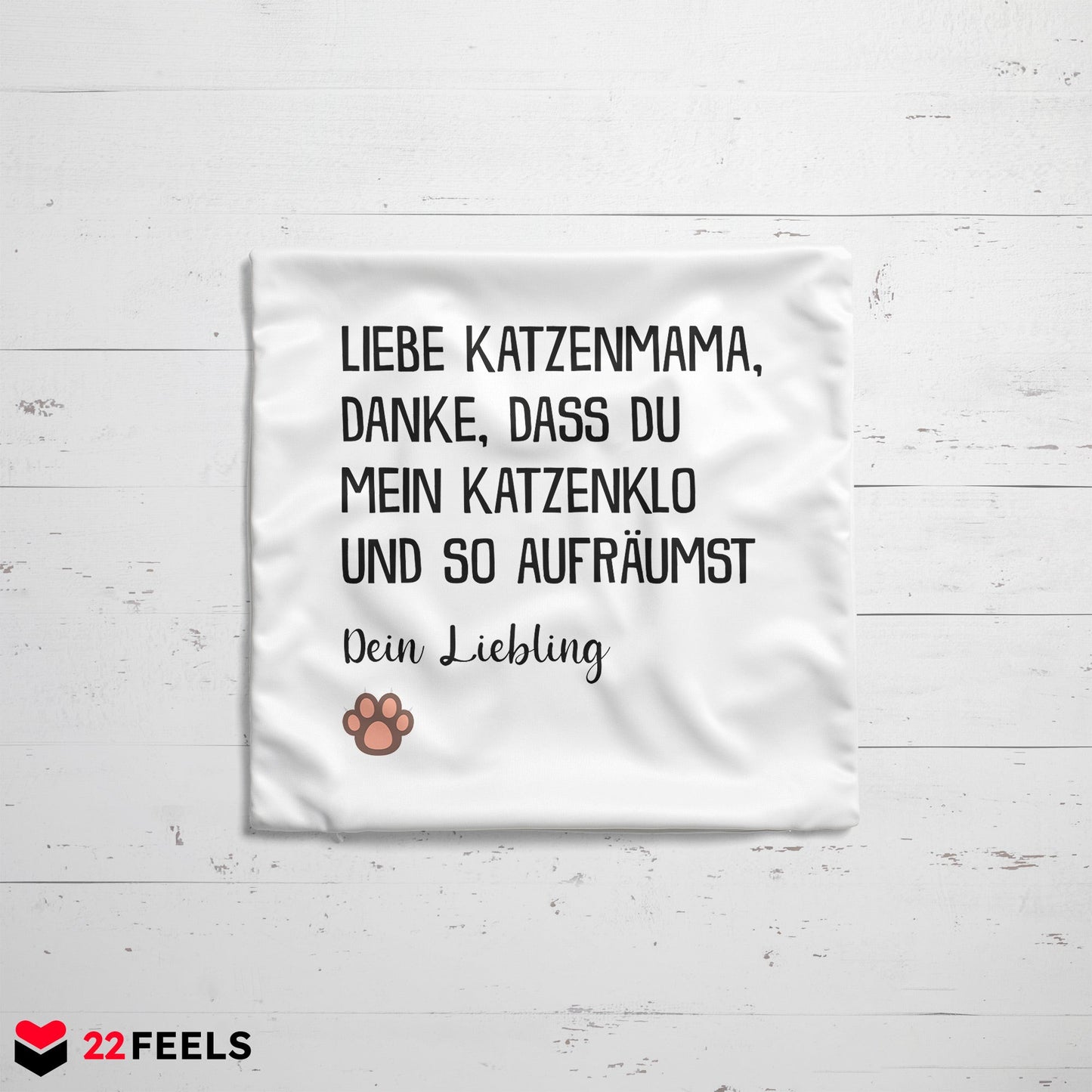 22Feels® Katzenmama Geschenk für Cat Moms und Katzen-Frauchen - Kissen mit Spruch (Weiss 40x40cm)-Kissen Weiss 40x40-22Feels