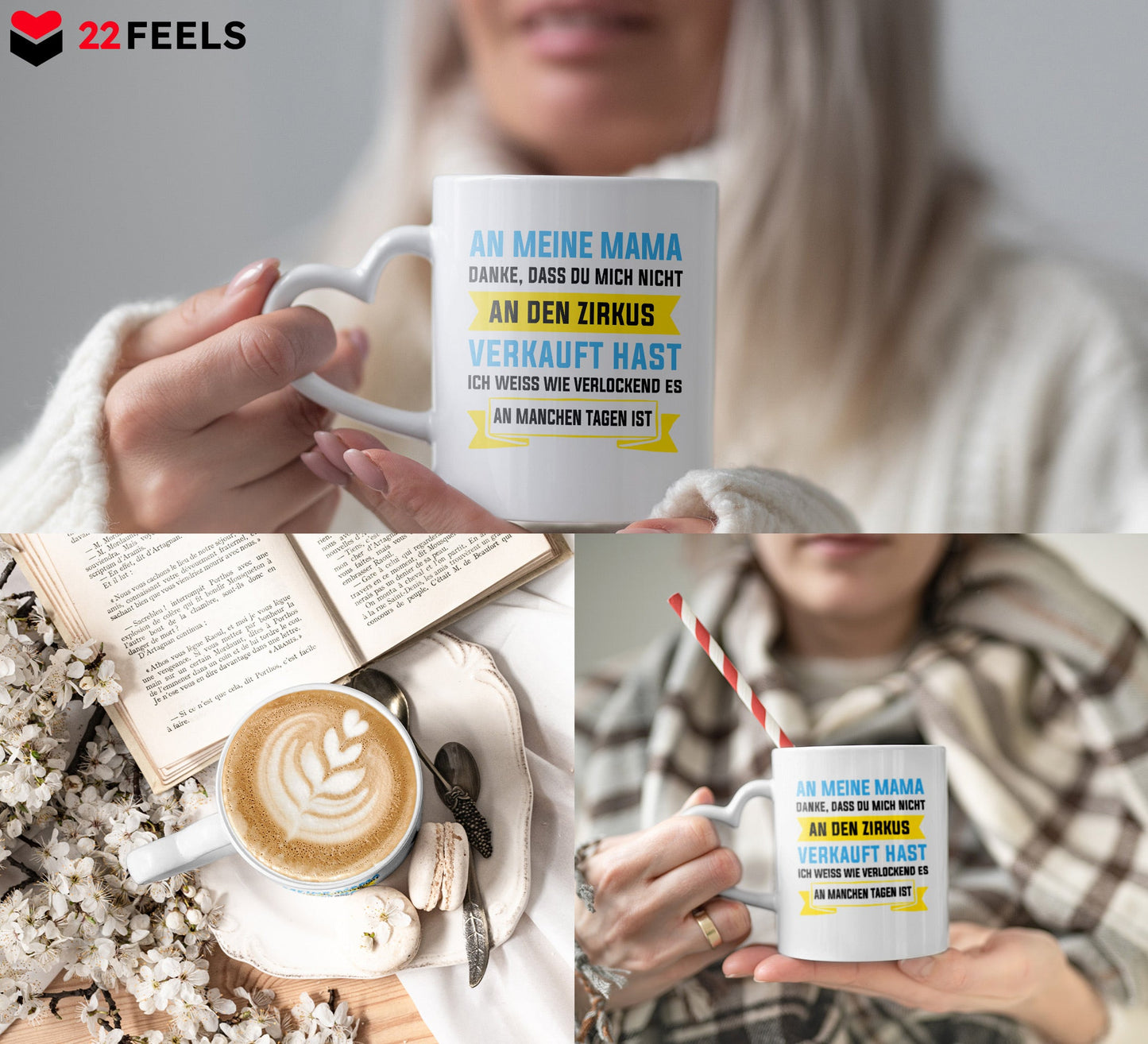 22Feels® Geschenk für Mamas - Tasse mit Spruch: Zirkus (Herzhenkel, Weiss, 320ml)-Tasse Weiss Herzhenkel 320ml-22Feels