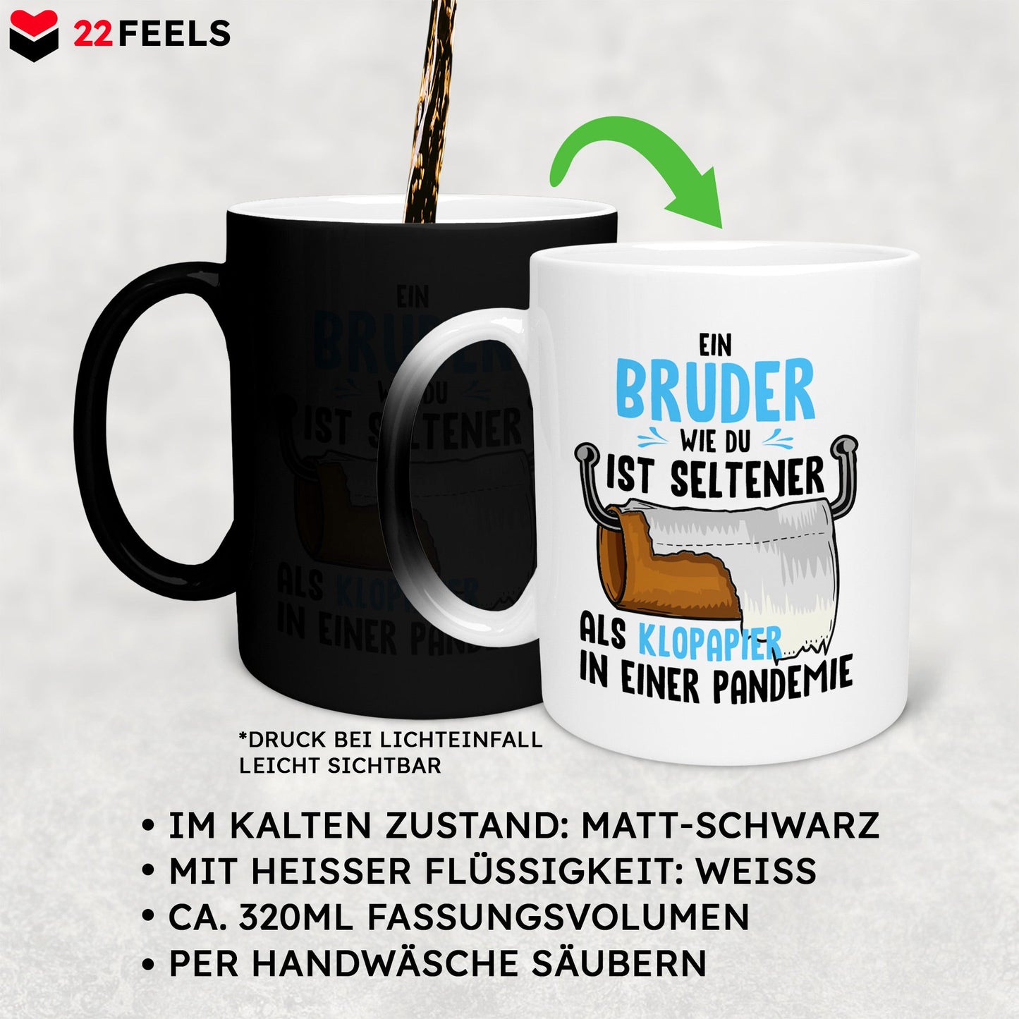 22Feels® Bruder Geschenk - Zaubertasse mit Spruch (Matt-Schwarz und Weiss, 320ml)-Farbwechsel Tasse Matt 320ml-22Feels