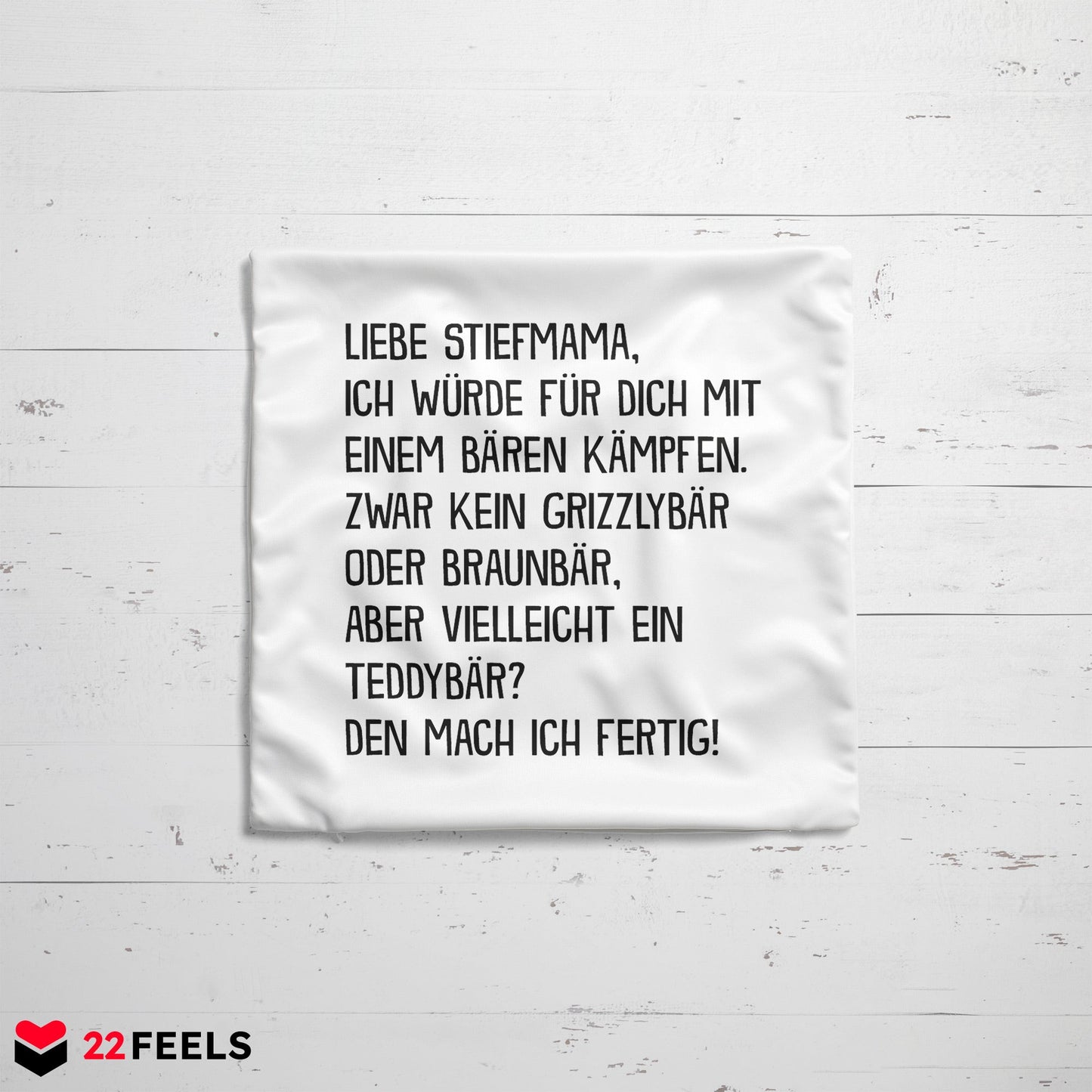 22Feels® Stiefmama Geschenk - Kissen mit Spruch (Weiss 40x40cm)-Kissen Weiss 40x40-22Feels