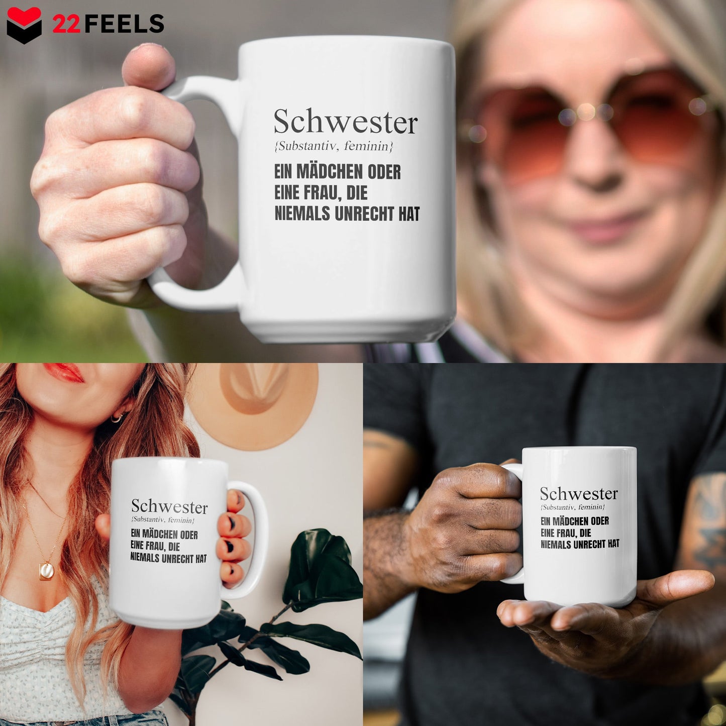 22Feels® Schwester Geschenk - XL Tasse mit Spruch (Weiss, 440ml)-Weisse XL Tasse 440ml-22Feels