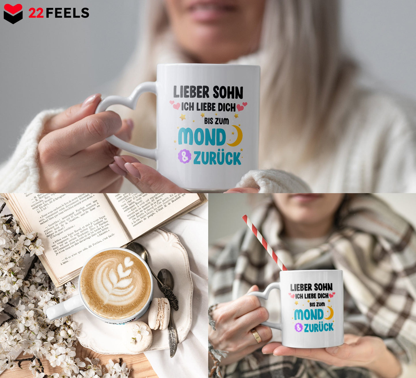 22Feels® Sohn Geschenk - Tasse mit Spruch (Herzhenkel, Weiss, 320ml)-Tasse Weiss Herzhenkel 320ml-22Feels