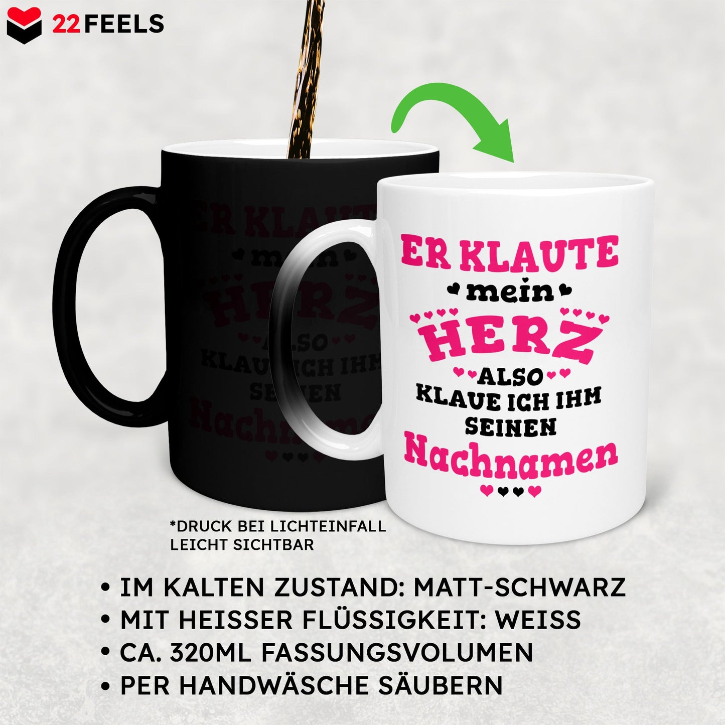 22Feels® Verlobte Geschenk - Zaubertasse mit Spruch (Matt-Schwarz und Weiss, 320ml)-Farbwechsel Tasse Matt 320ml-22Feels