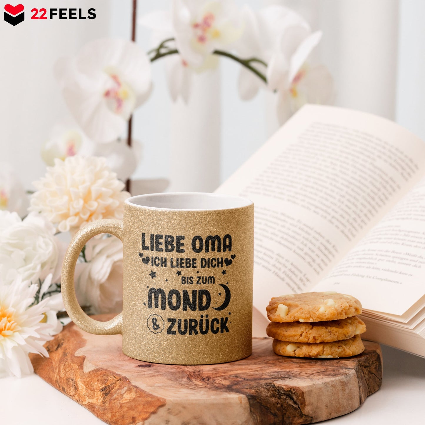 22Feels® Oma Geschenk - Glitzertasse mit Spruch (Gold, 320ml)-Glitzertasse Gold 320ml-22Feels