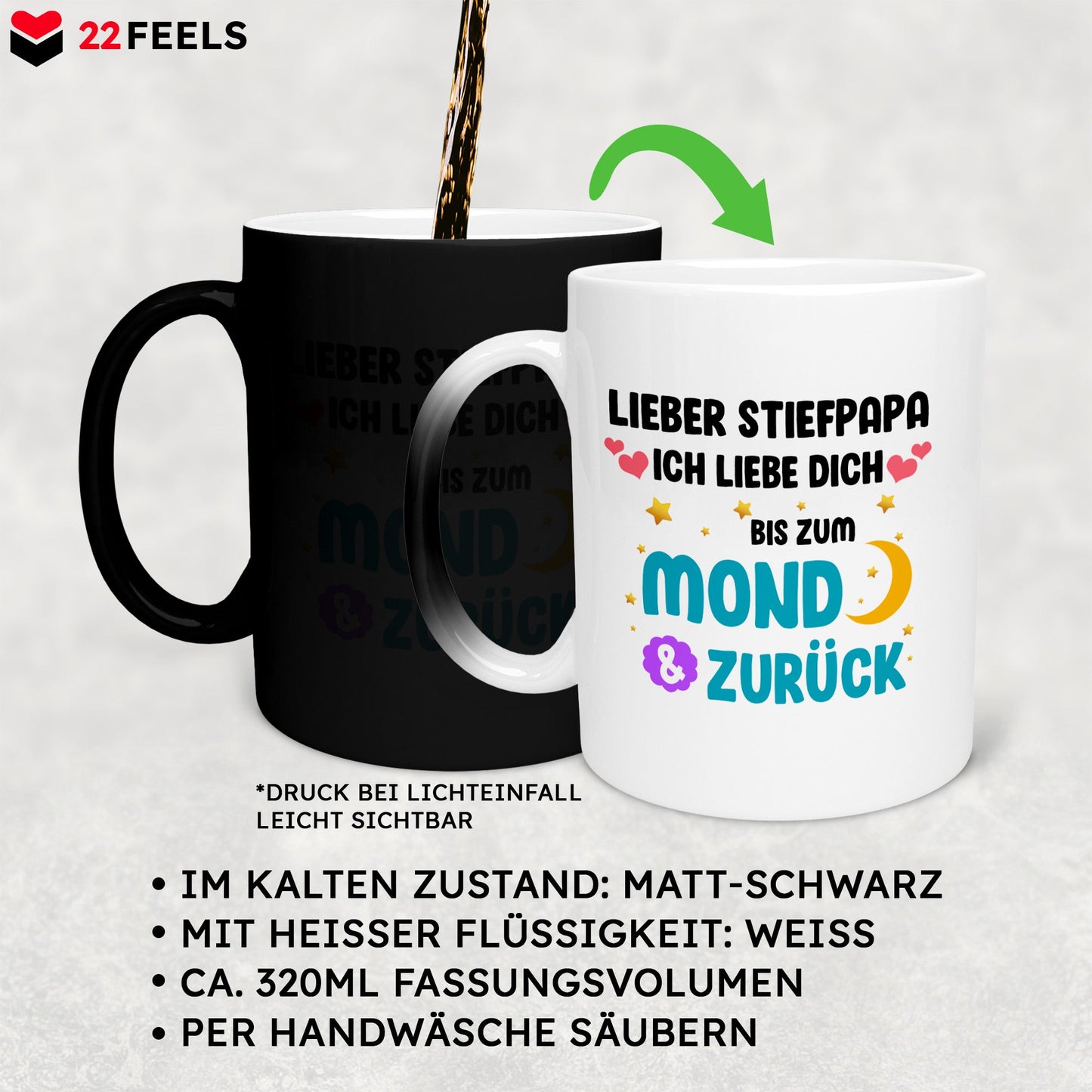 22Feels® Stiefvater Geschenk - Zaubertasse mit Spruch (Matt-Schwarz und Weiss, 320ml)-Farbwechsel Tasse Matt 320ml-22Feels