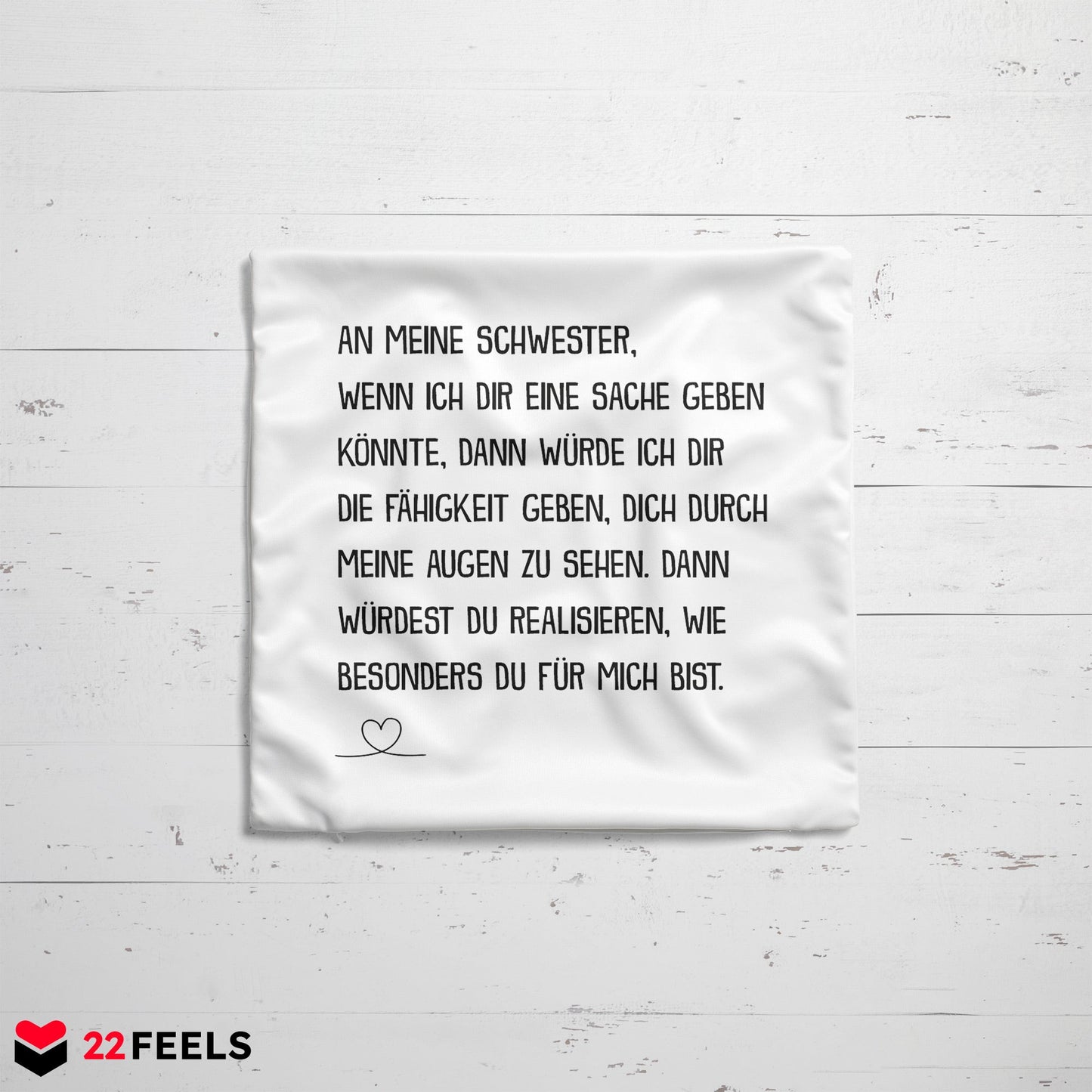 22Feels® Schwester Geschenk - Kissen mit Spruch (Weiss 40x40cm)-Kissen Weiss 40x40-22Feels