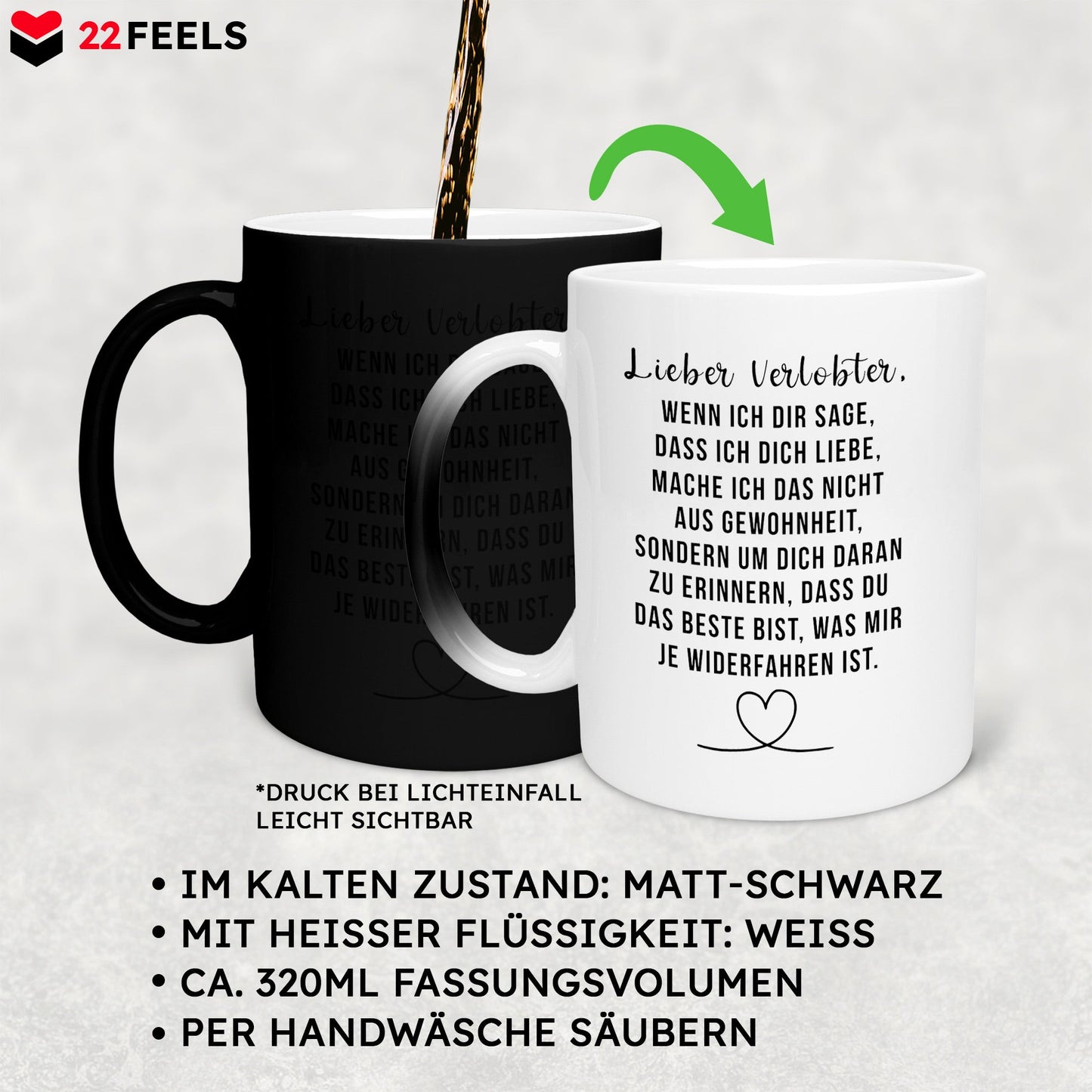 22Feels® Verlobter Geschenk - Zaubertasse mit Spruch (Matt-Schwarz und Weiss, 320ml)-Farbwechsel Tasse Matt 320ml-22Feels