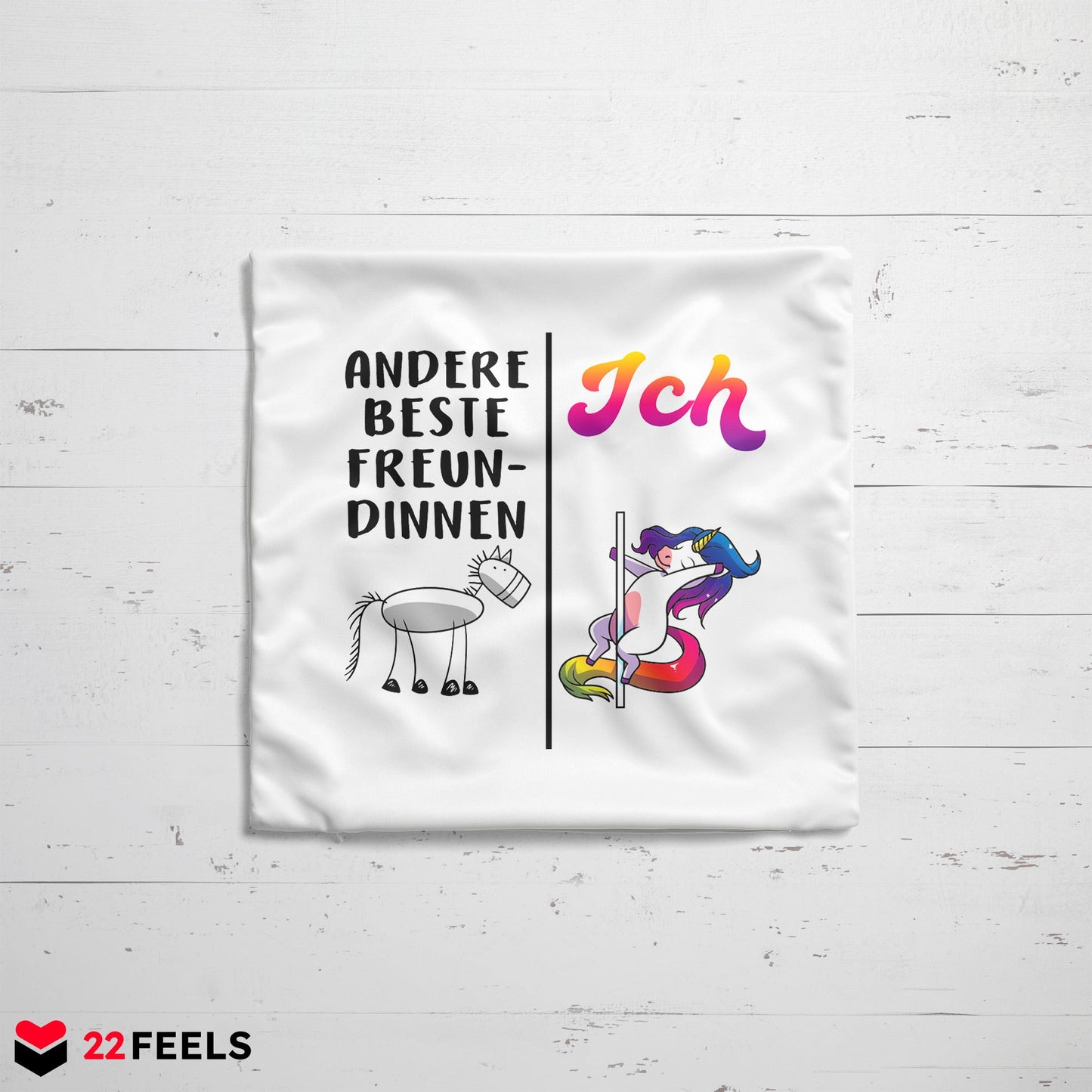 22Feels® Beste Freundin Geschenk - Einhorn Kissen mit Spruch (Weiss 40x40cm)-Kissen Weiss 40x40-22Feels