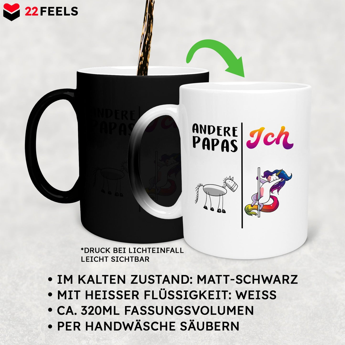 22Feels® Papa Geschenk - Zaubertasse mit Spruch (Matt-Schwarz und Weiss, 320ml)-Farbwechsel Tasse Matt 320ml-22Feels