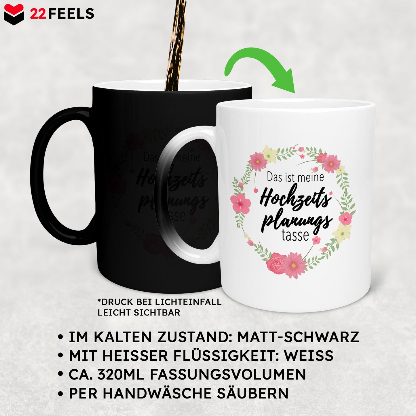 22Feels® Geschenk zur Verlobung - Zaubertasse mit Spruch (Matt-Schwarz und Weiss, 320ml)-Farbwechsel Tasse Matt 320ml-22Feels