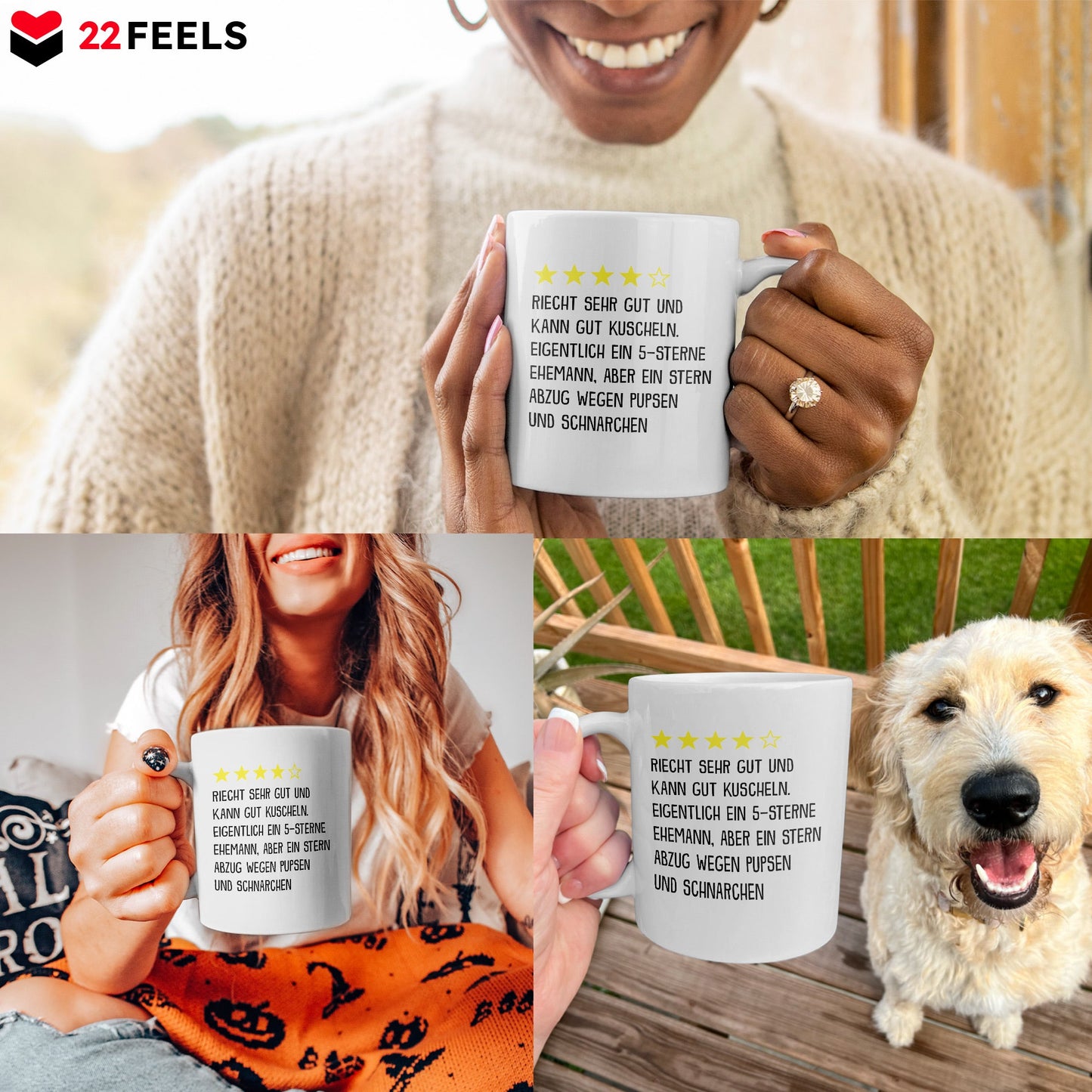 22Feels® Ehemann Geschenk zum Hochzeitstag, Valentinstag etc. - Tasse mit Spruch: 4 Sterne Ehemann (Weiss, 320ml)-Weisse Tasse 320ml-22Feels